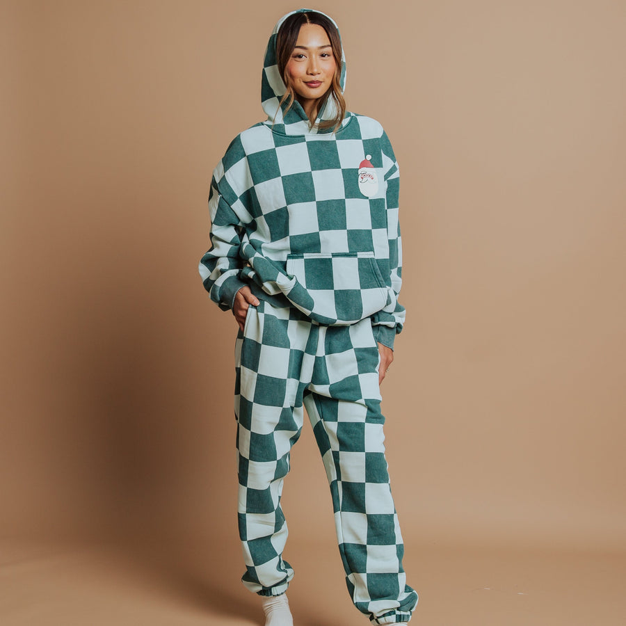 Adult Unisex Hoodie - Ho Ho Ho Green Check - EXTENDED SHIP WINDOW