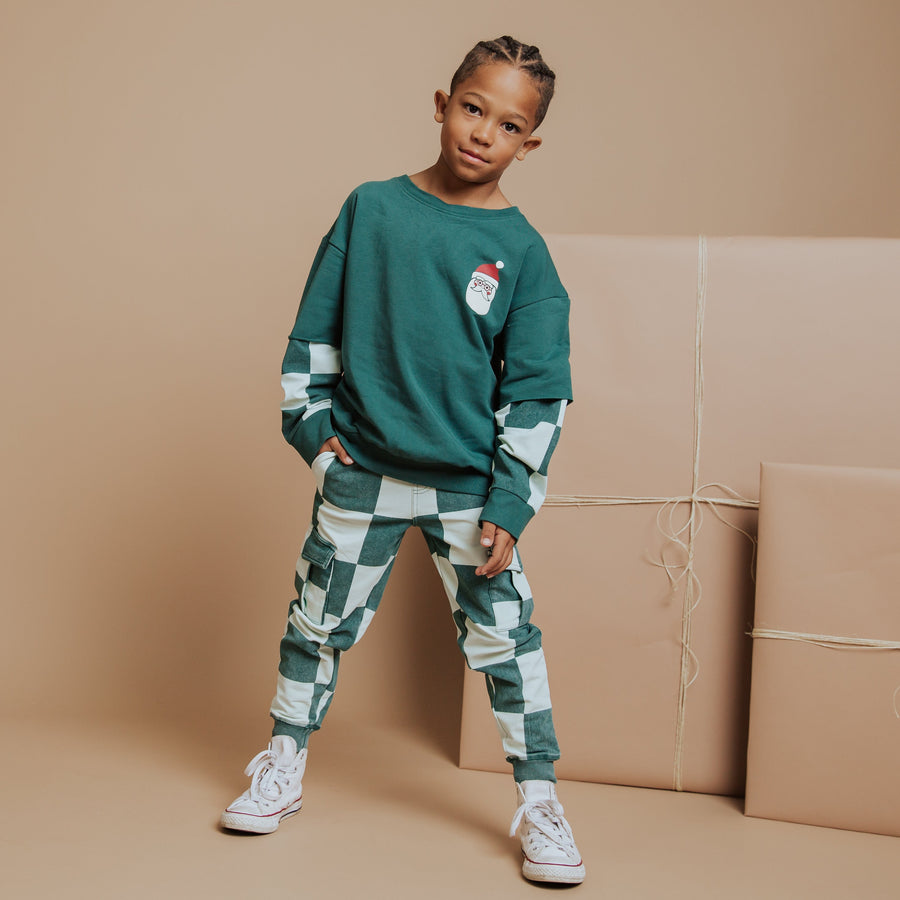 Kids Crewneck - Ho Ho Ho Green Check