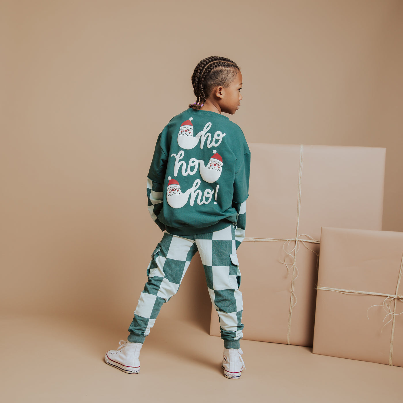 Kids Crewneck - Ho Ho Ho Green Check