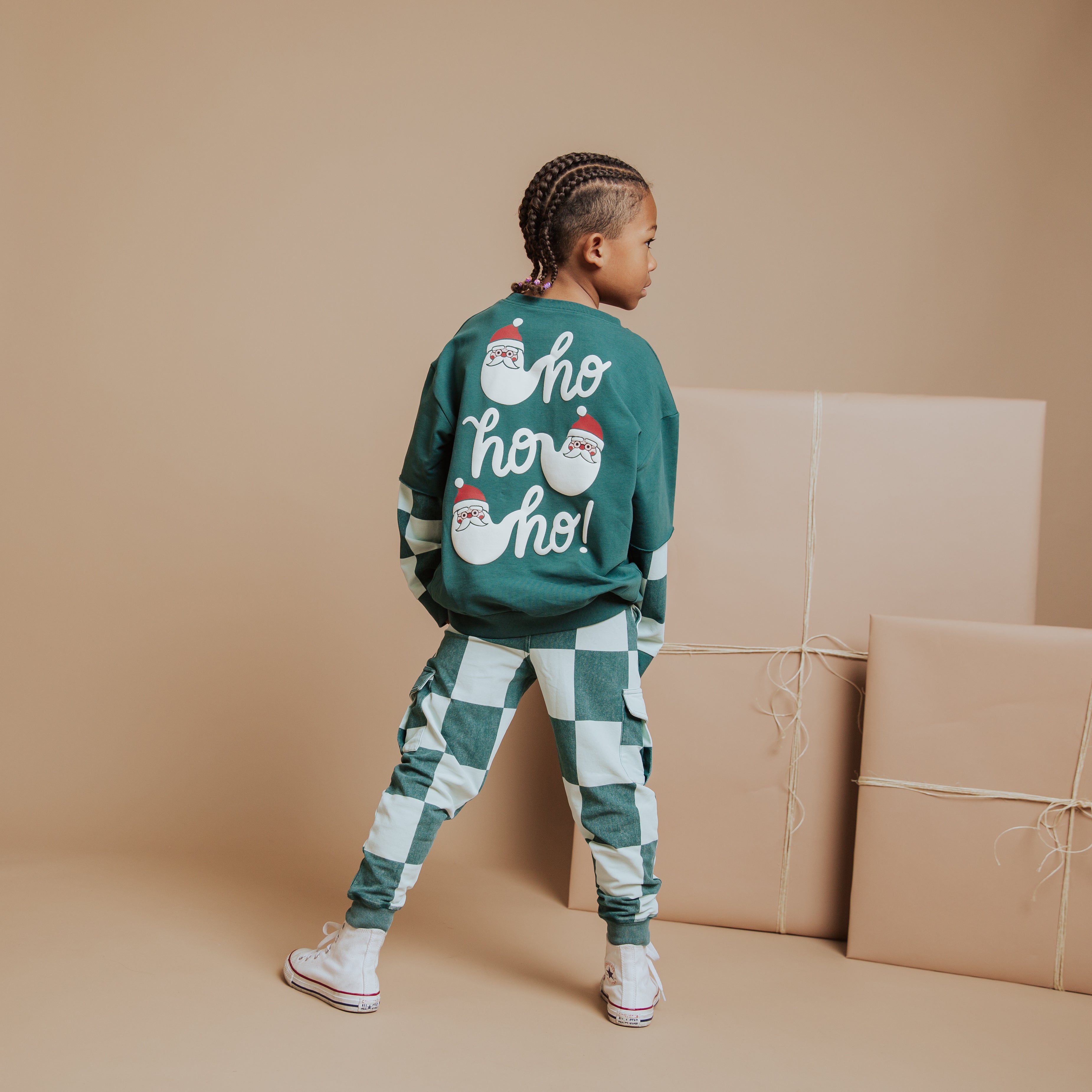 Kids Crewneck - Ho Ho Ho Green Check