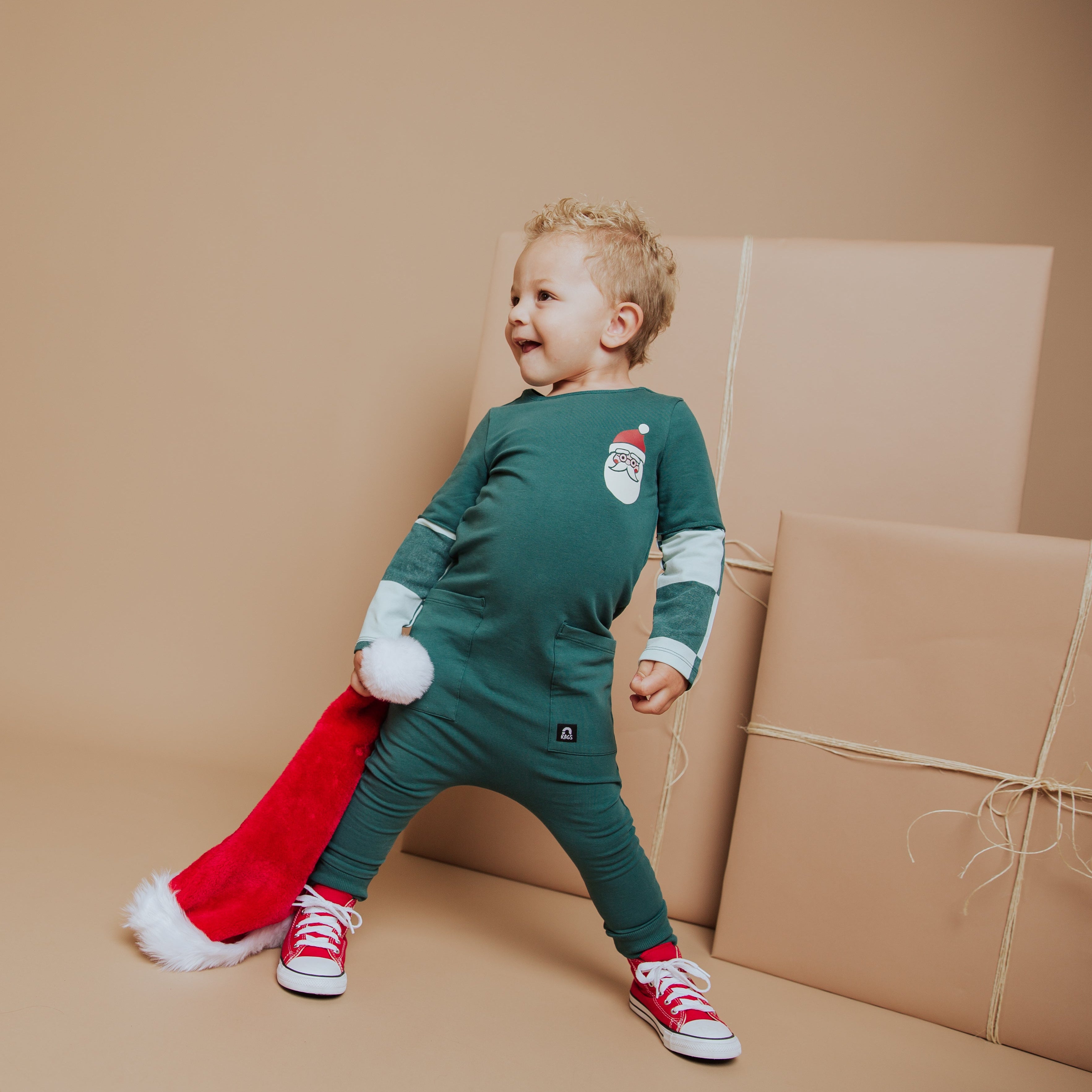 Layered Rag Romper - Ho Ho Ho Green Check
