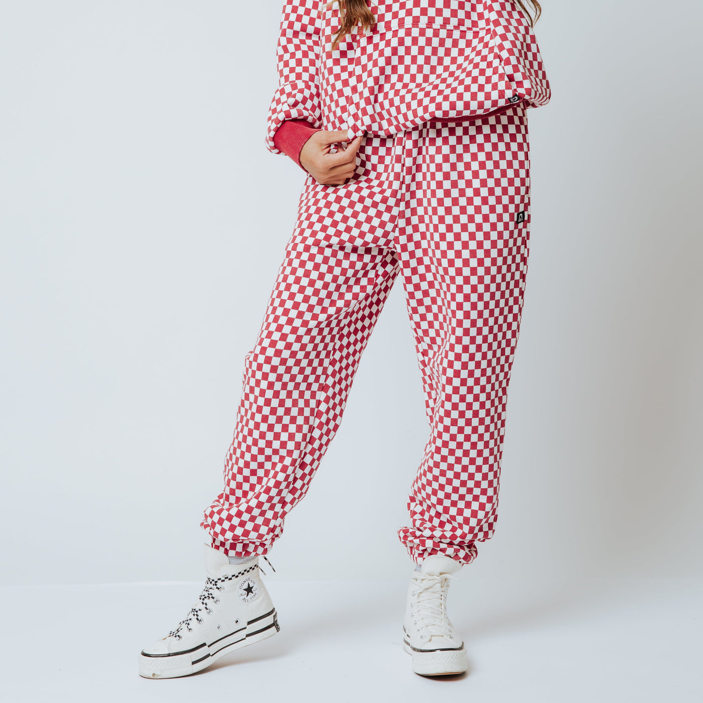 Adult Unisex Joggers - Washed Red and White Mini Check