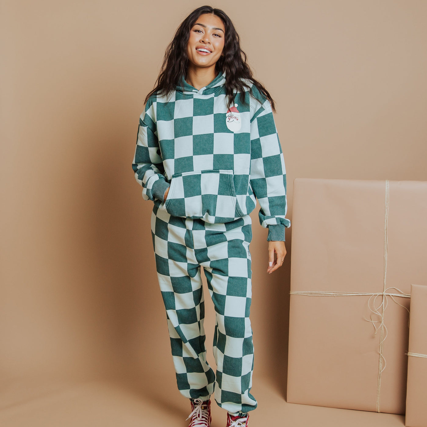 Adult Unisex Hoodie - Ho Ho Ho Green Check