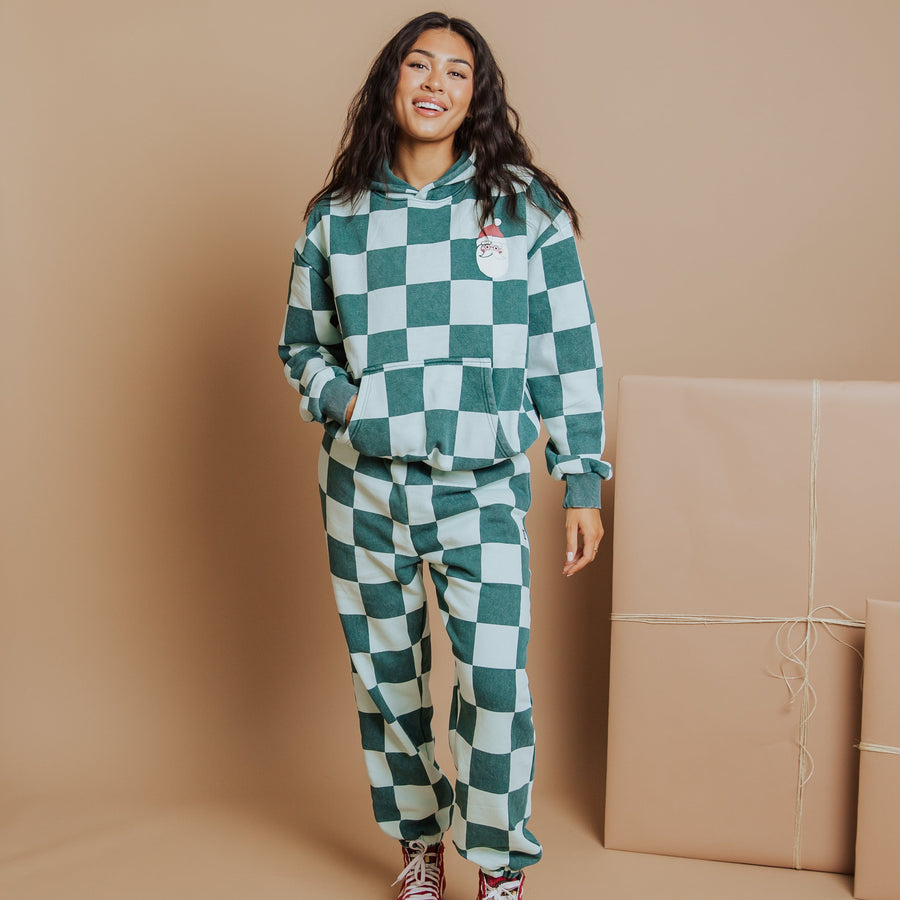 Adult Unisex Hoodie - Ho Ho Ho Green Check - EXTENDED SHIP WINDOW