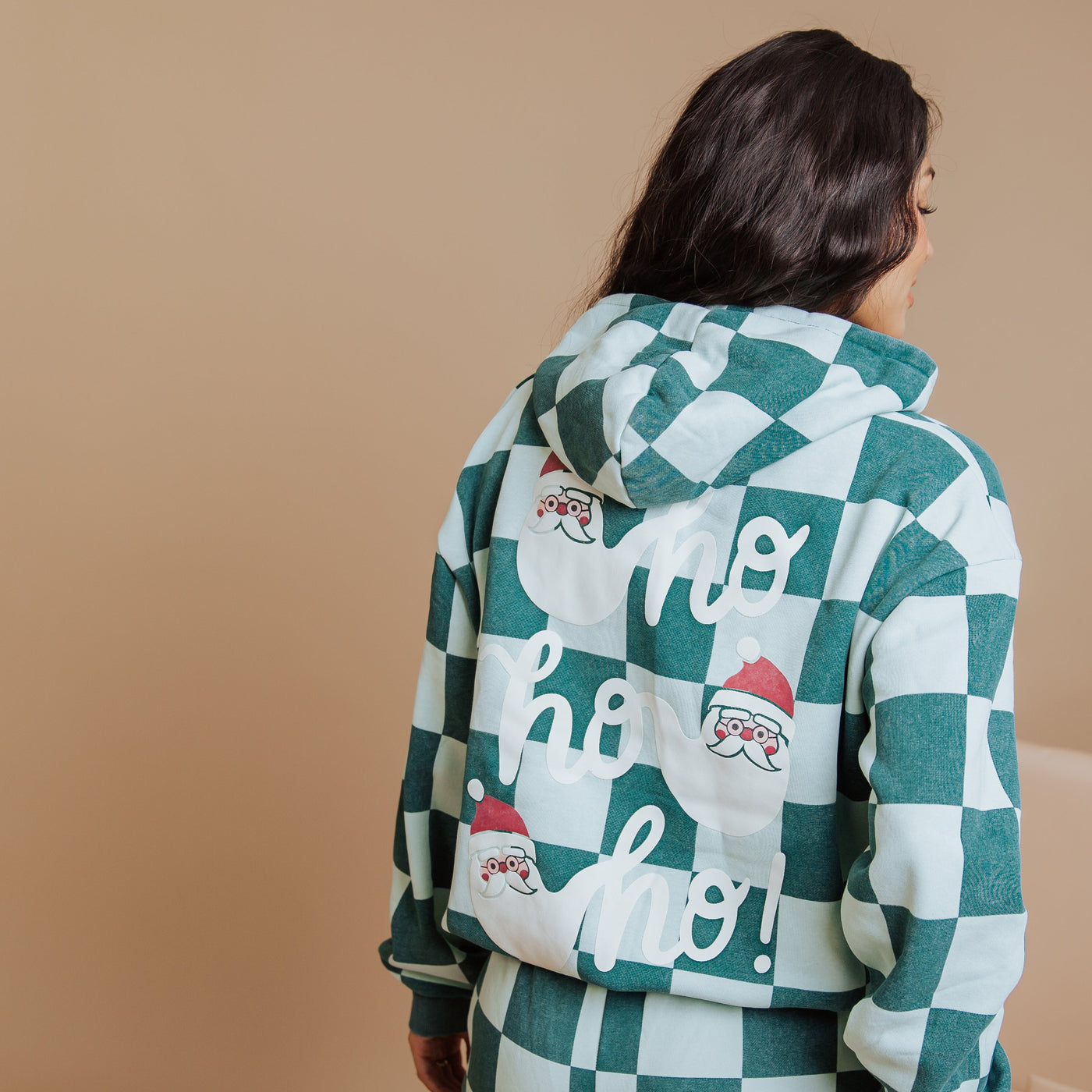 Adult Unisex Hoodie - Ho Ho Ho Green Check