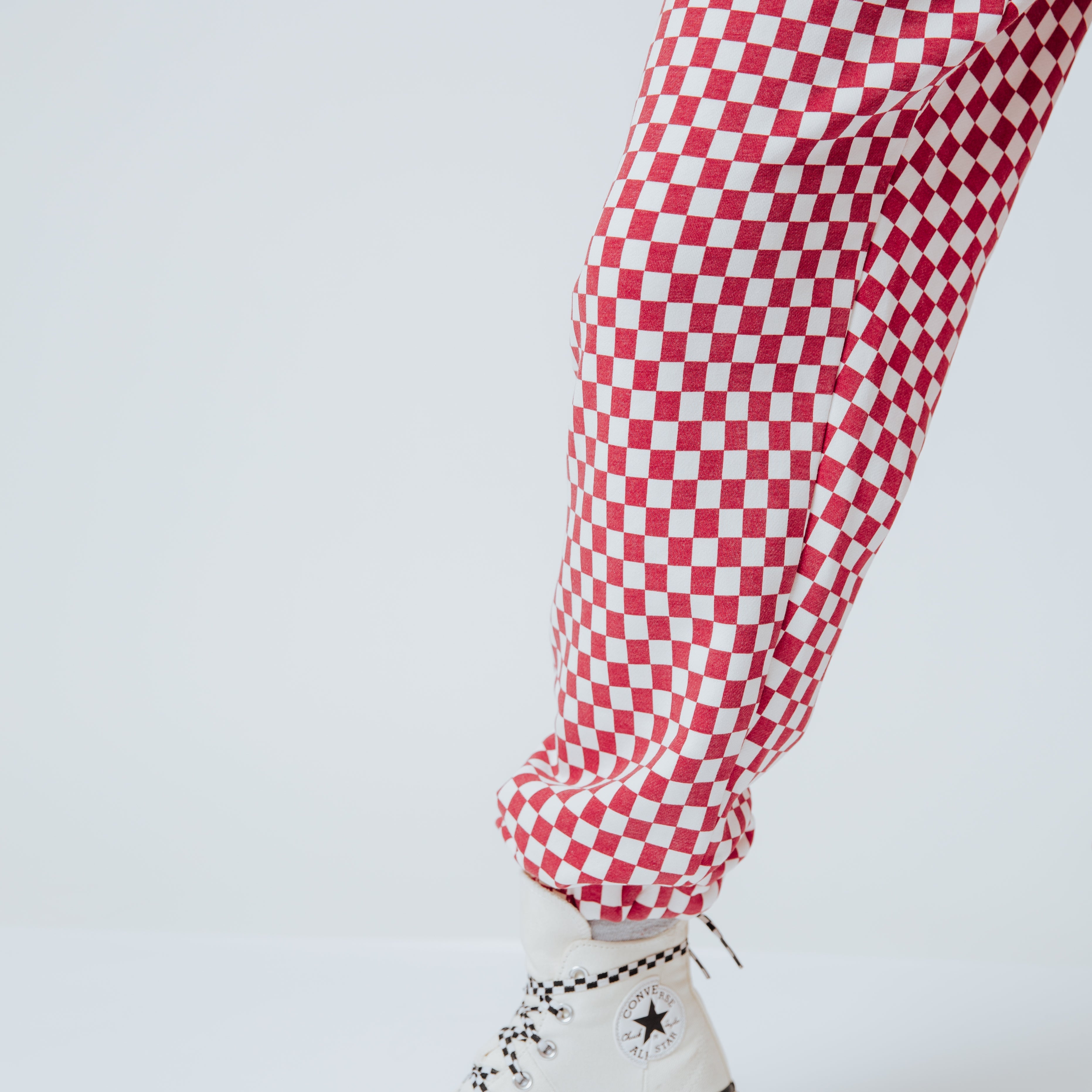 Adult Unisex Joggers - Washed Red and White Mini Check