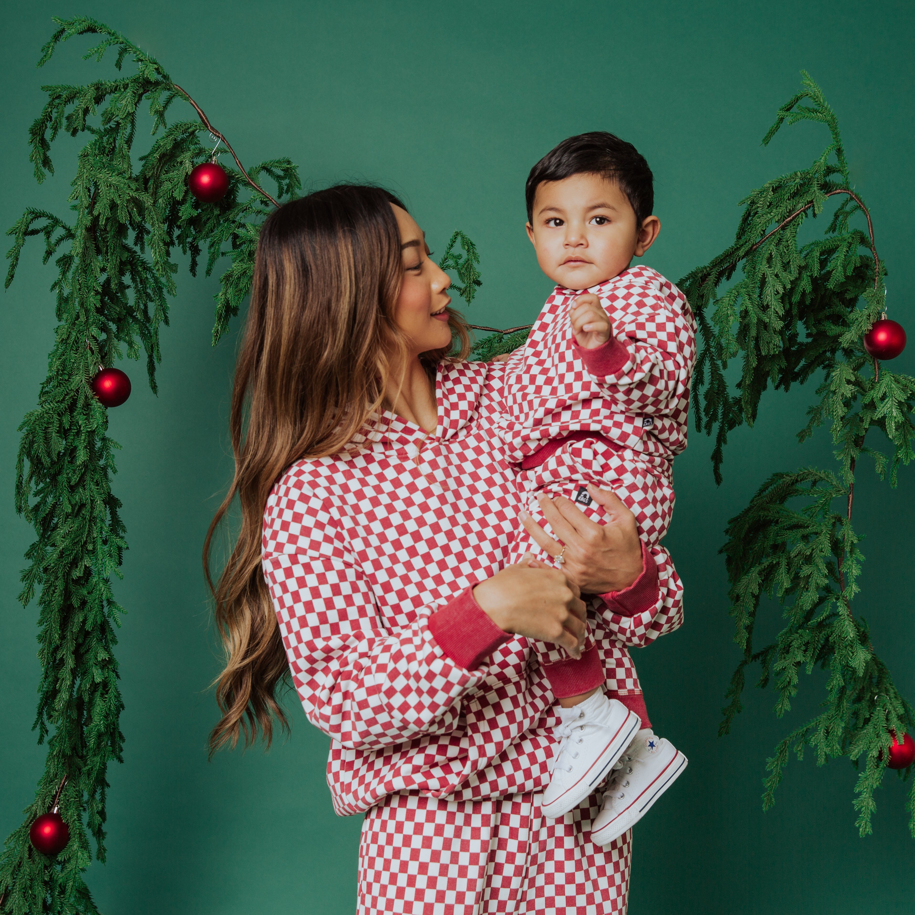 Relaxed Fit Joggers - Washed Red and White Mini Check