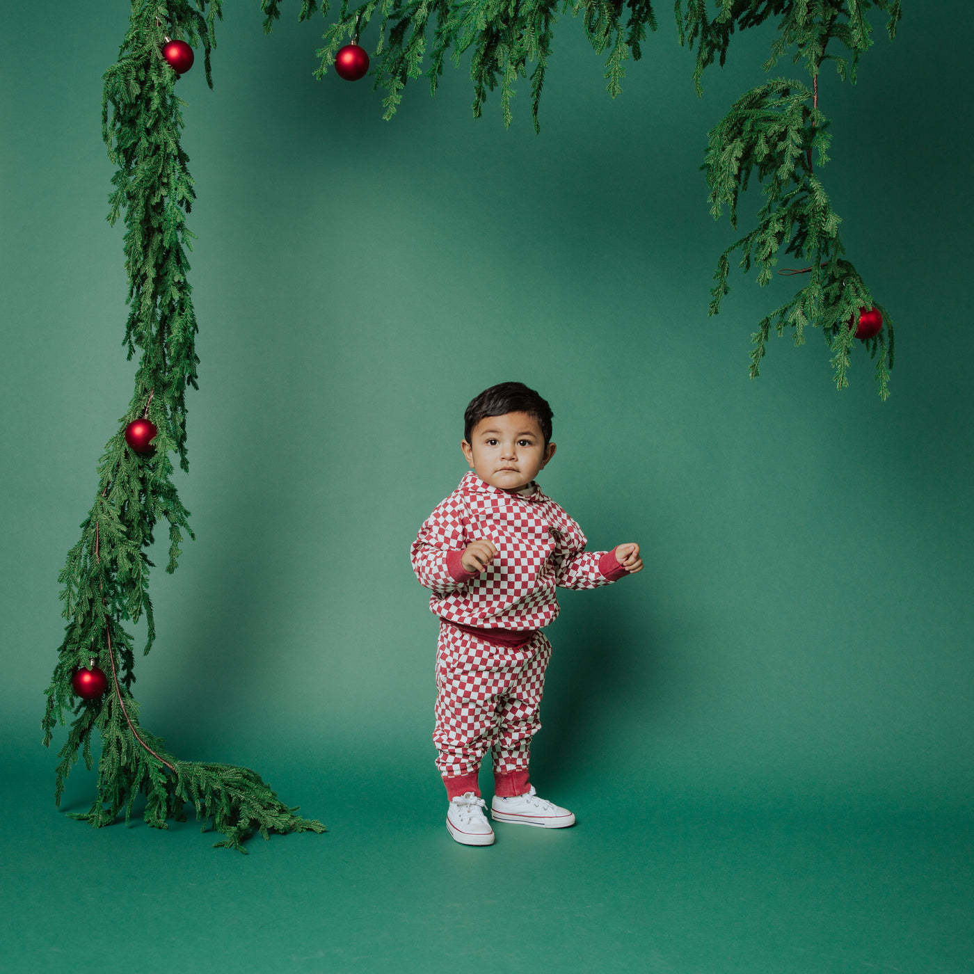 Kids Hoodie - Washed Red and White Mini Check