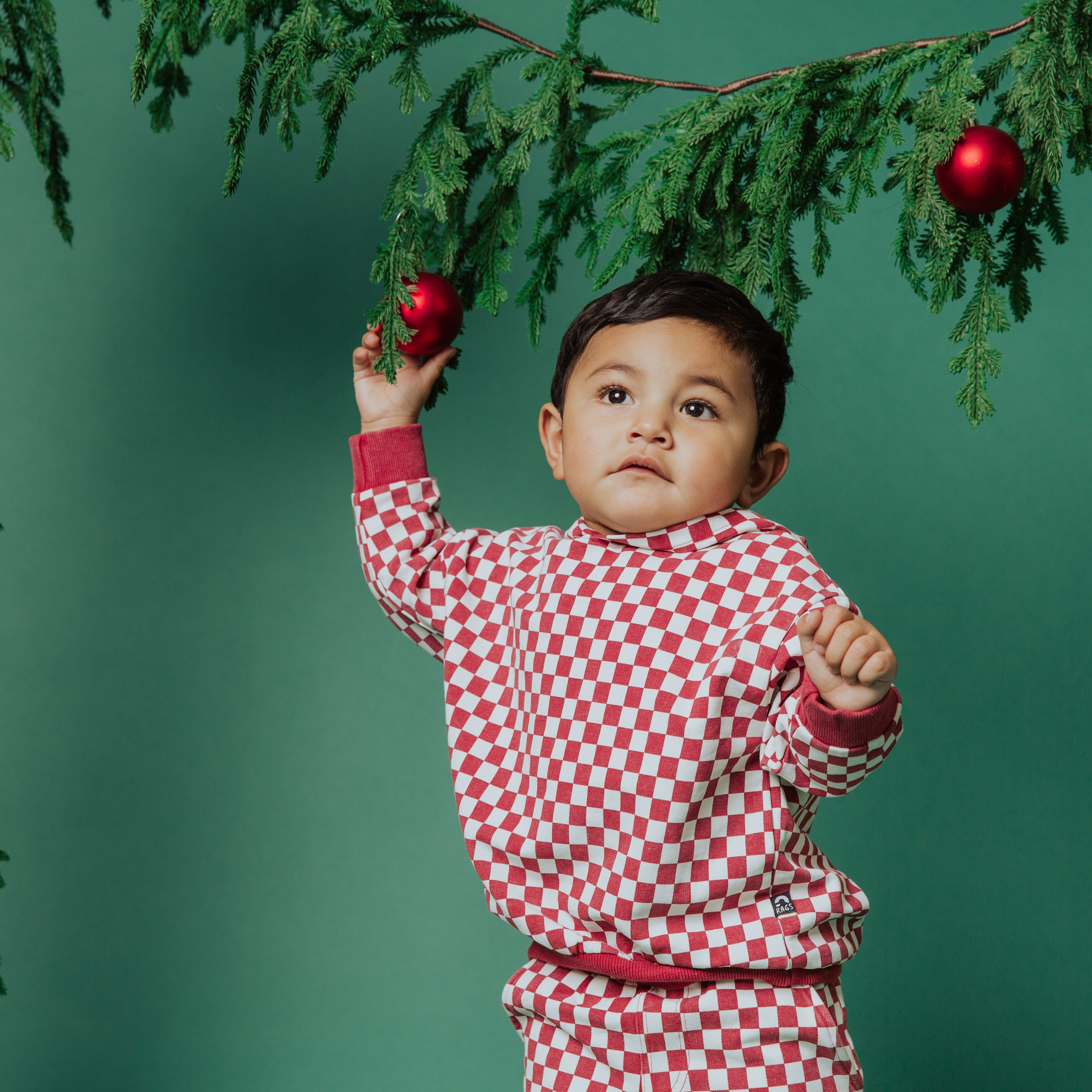Kids Hoodie - Washed Red and White Mini Check