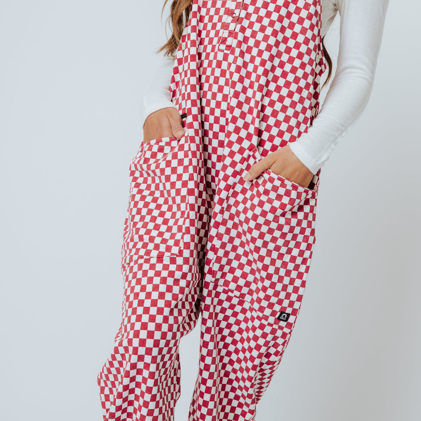 Women's Tank Romper - Washed Red and White Mini Check