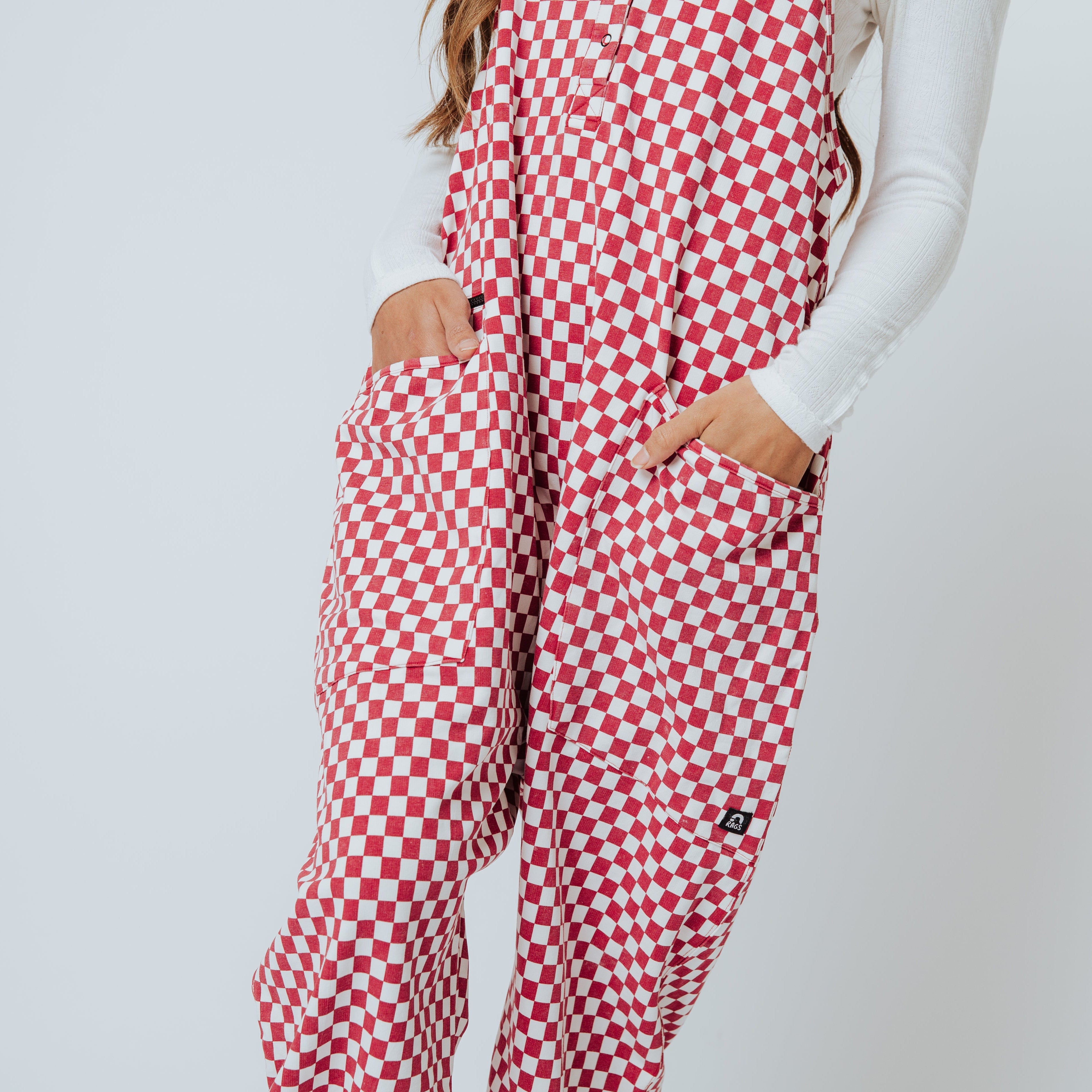 Women's Tank Romper - Washed Red and White Mini Check