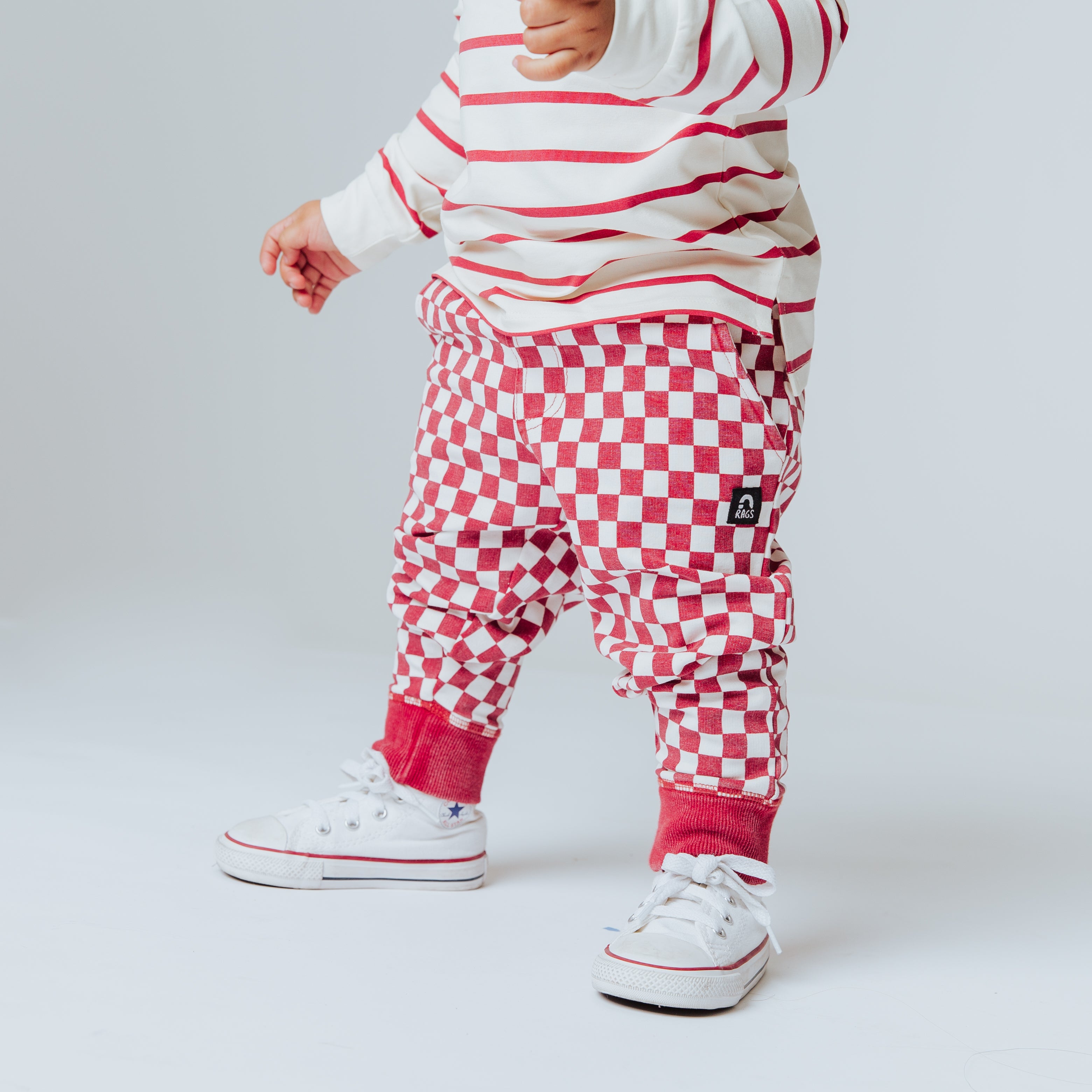 Relaxed Fit Joggers - Washed Red and White Mini Check