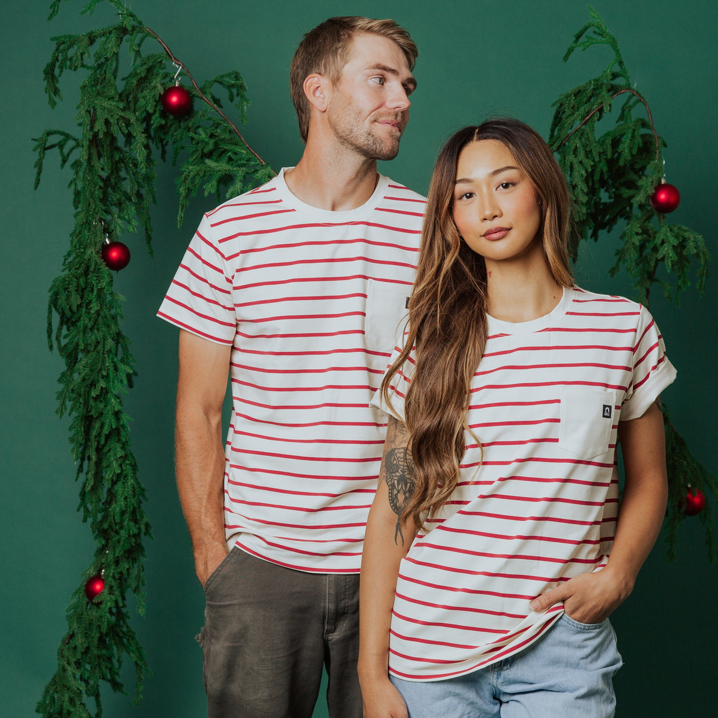 Adult Essentials Unisex Tee - Holiday Red and White Stripe