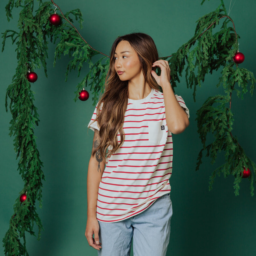 Adult Essentials Unisex Tee - Holiday Red and White Stripe