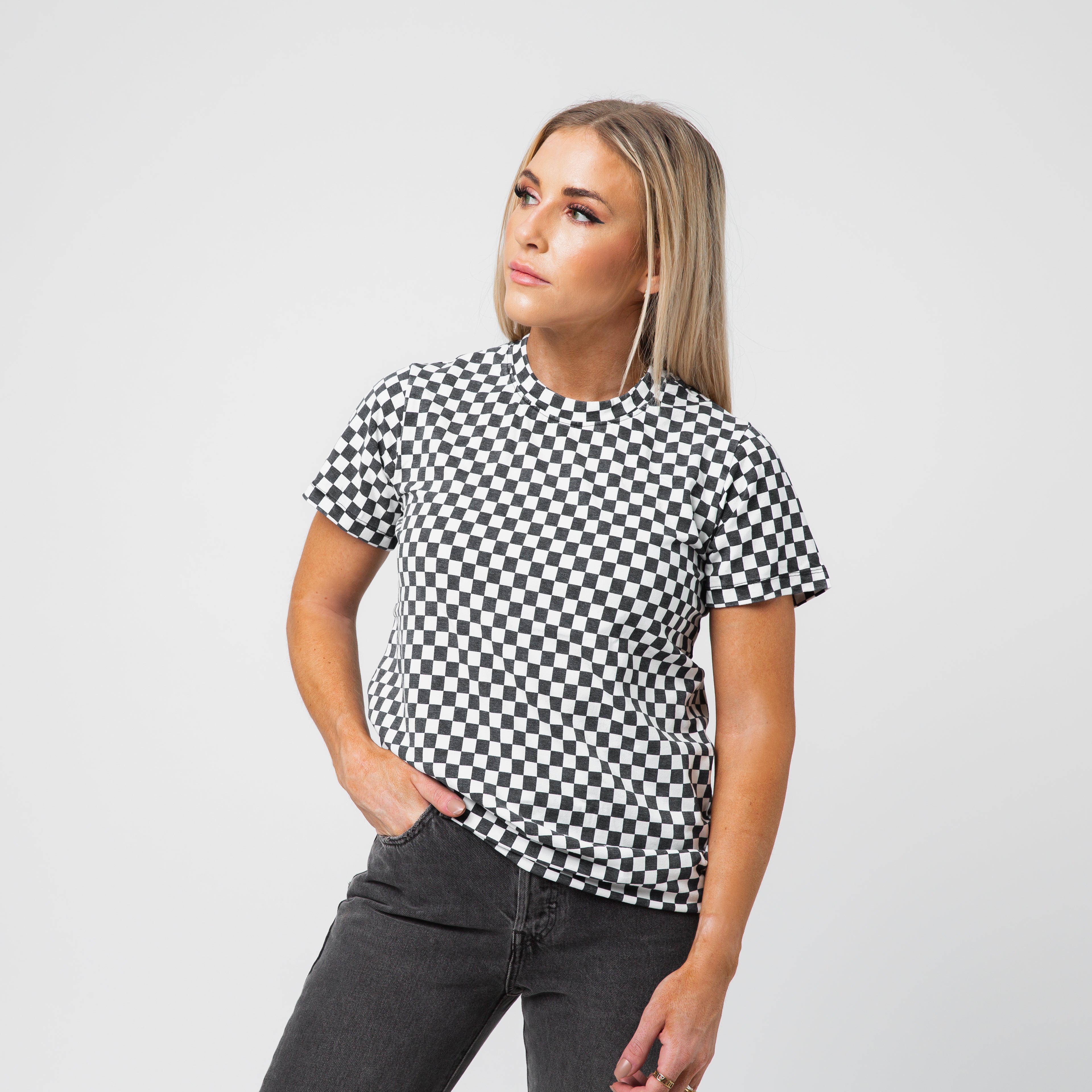 Adult Unisex Tee - Black & White Mini Check