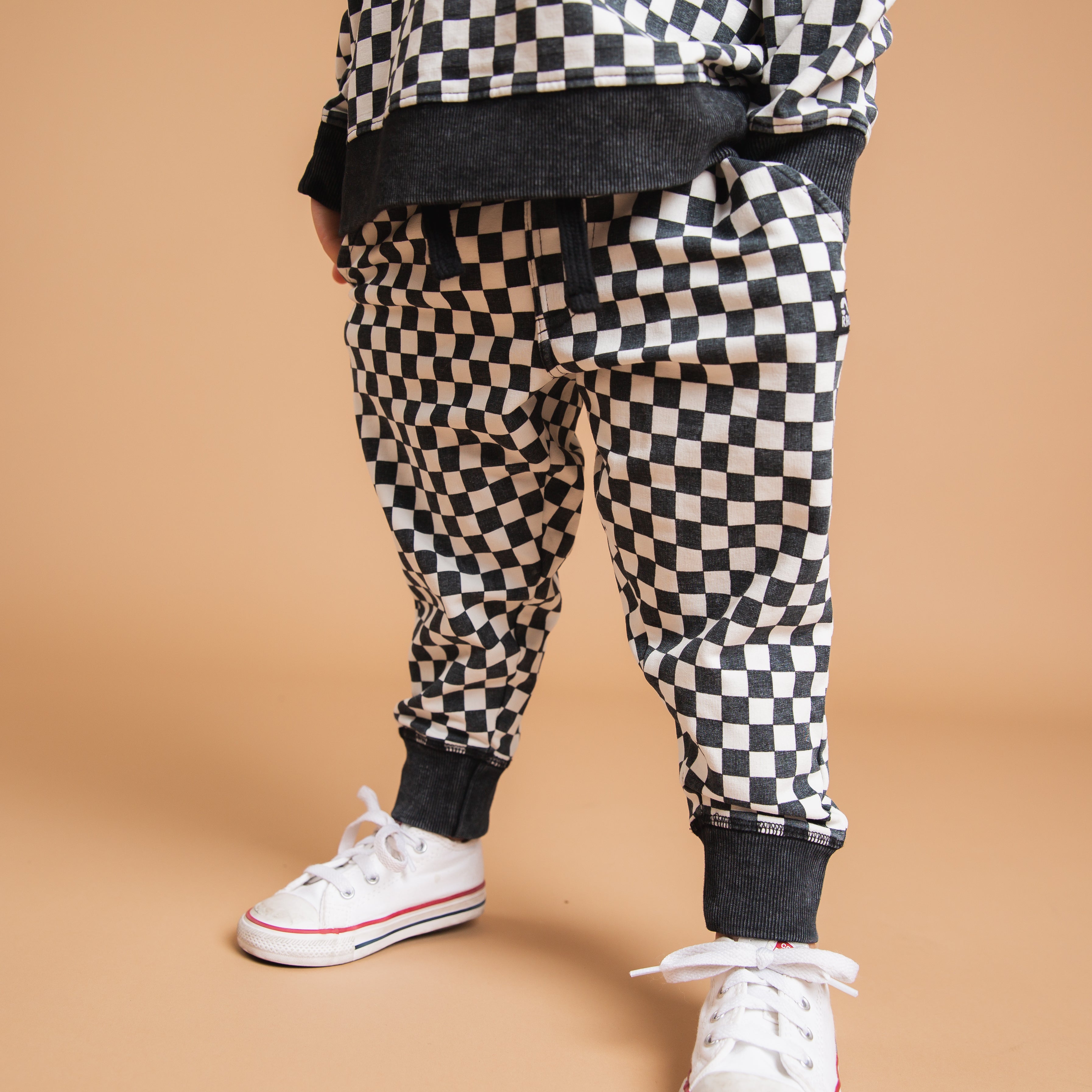 Relaxed Fit Joggers - Black & White Mini Check