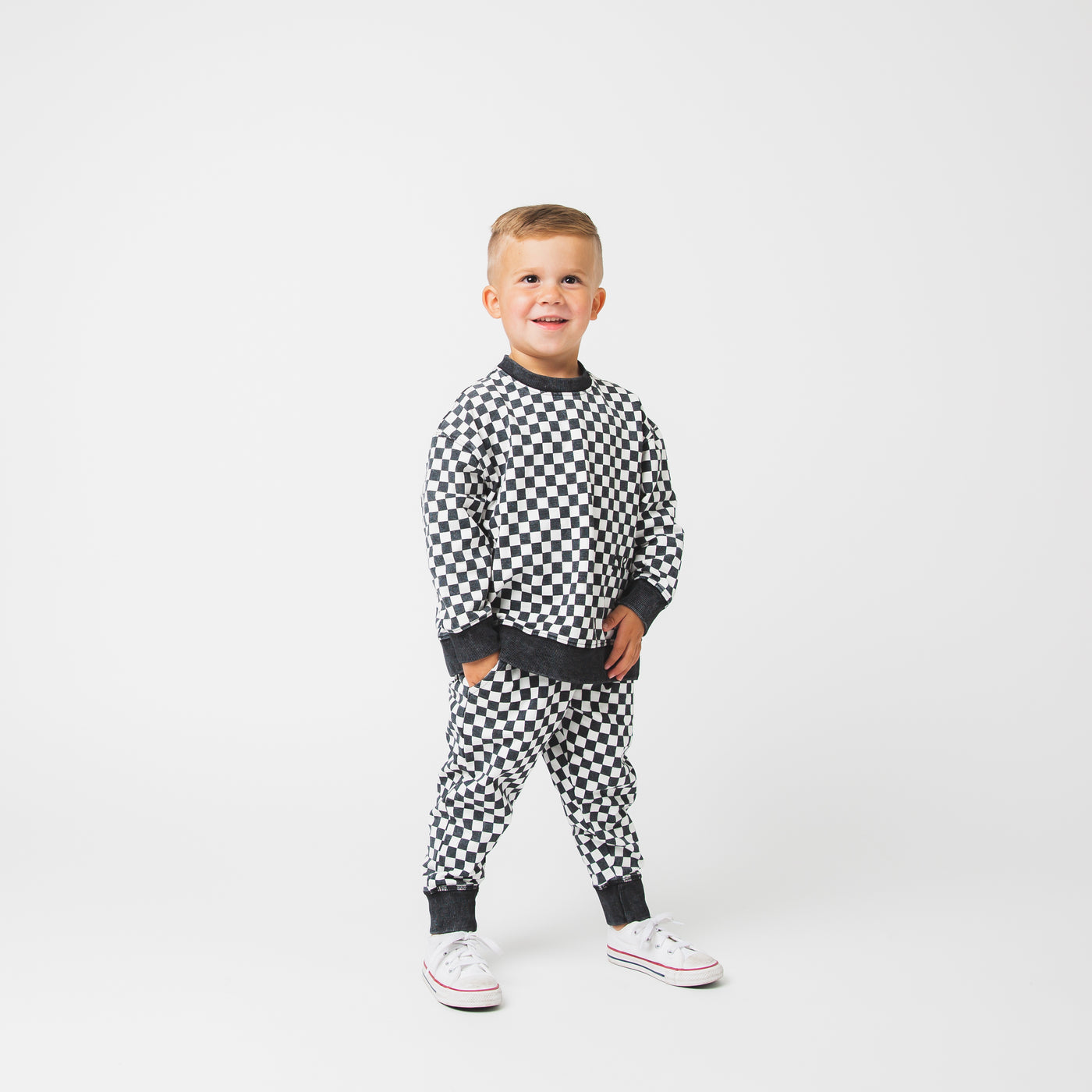 Relaxed Fit Joggers - Black & White Mini Check