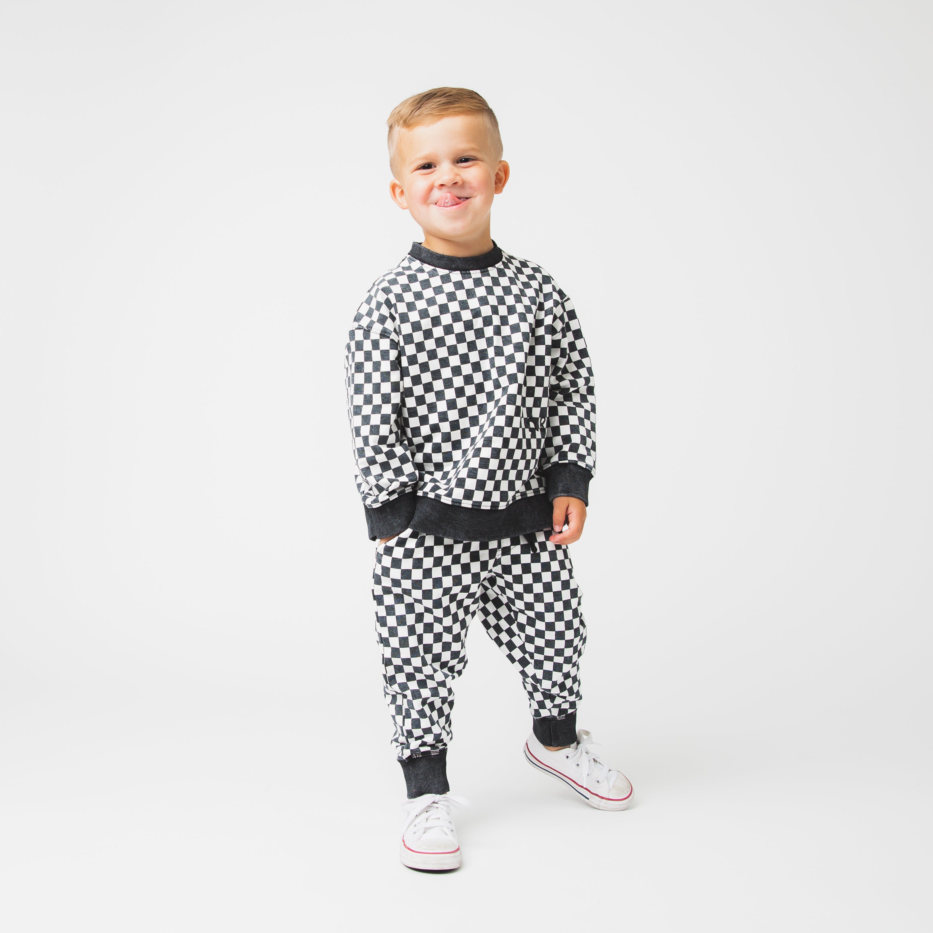 Relaxed Fit Joggers - Black & White Mini Check