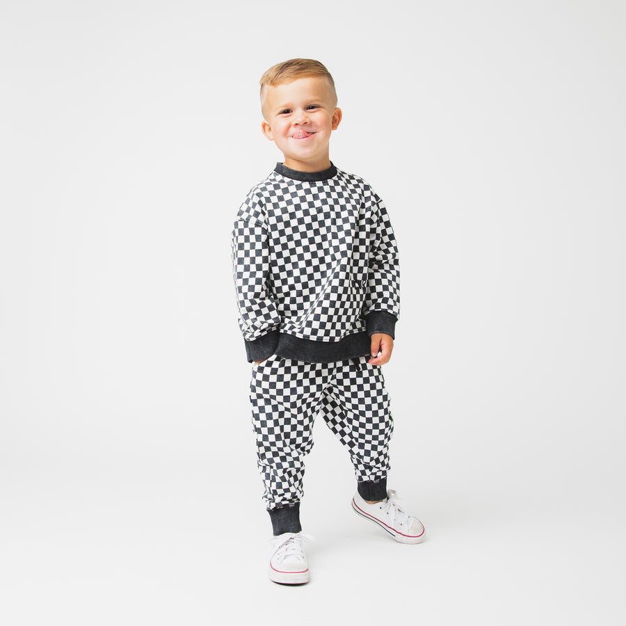Relaxed Fit Joggers - Black & White Mini Check