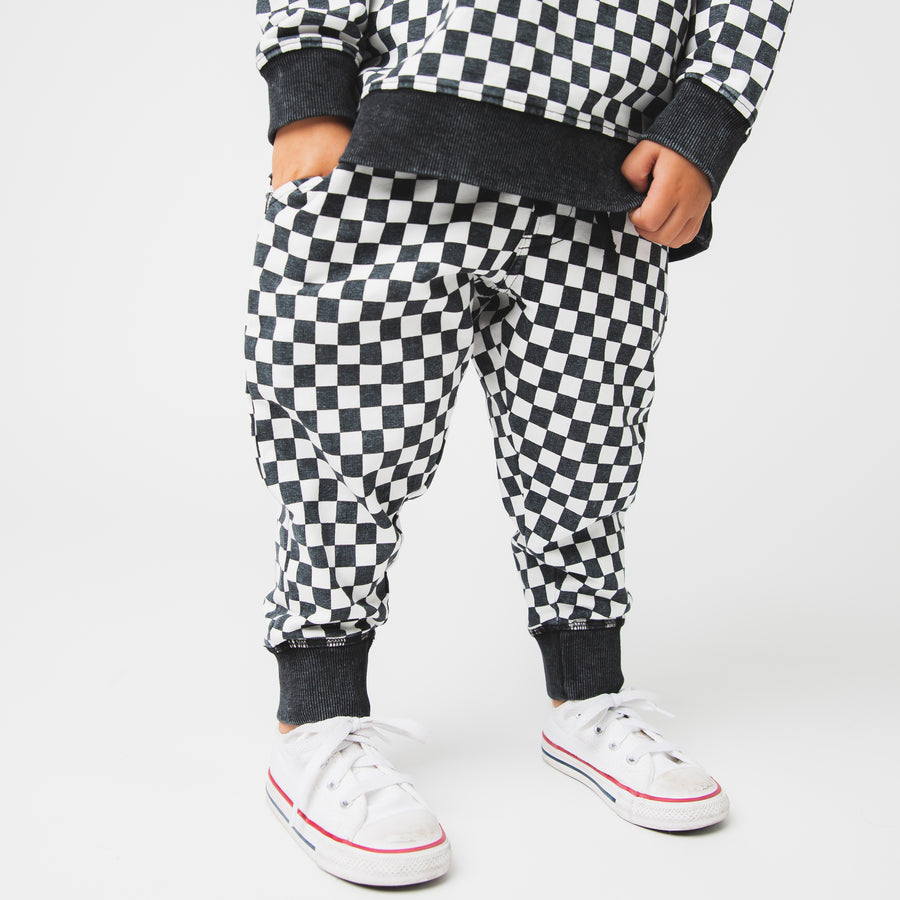 Relaxed Fit Joggers - Black & White Mini Check