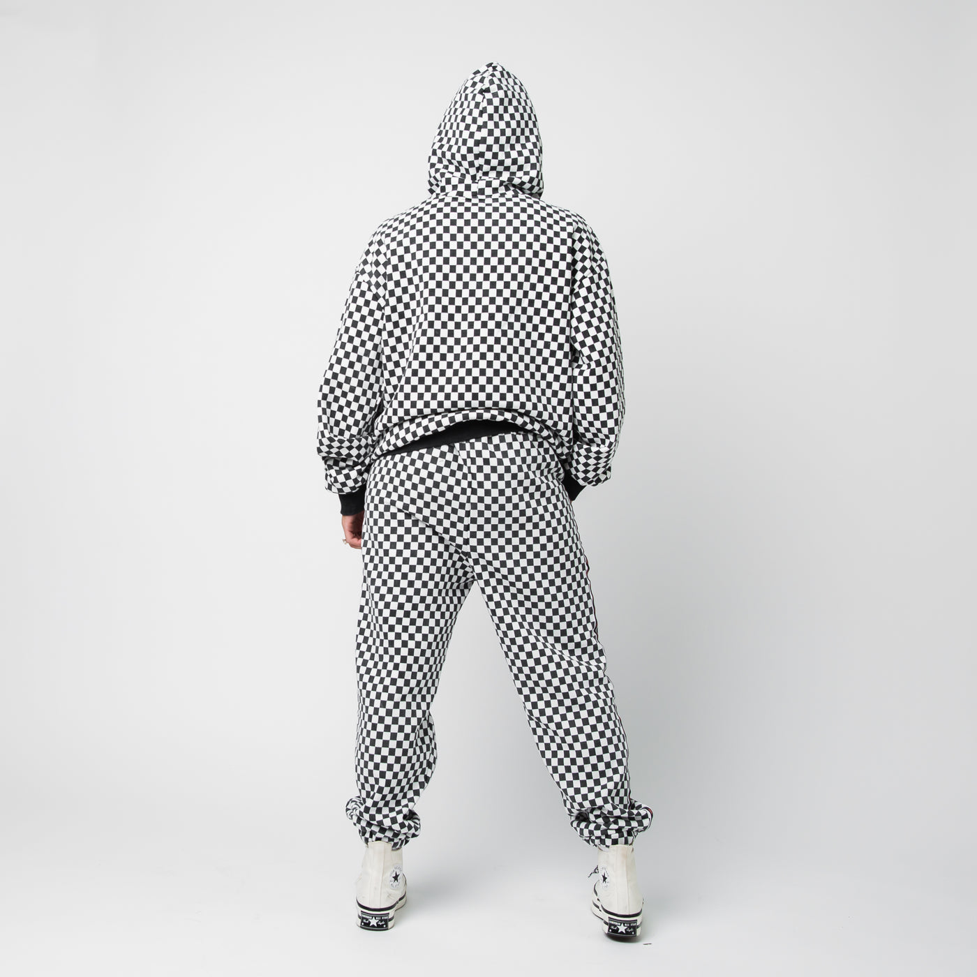 Adult Unisex Hoodie - Black & White Mini Check