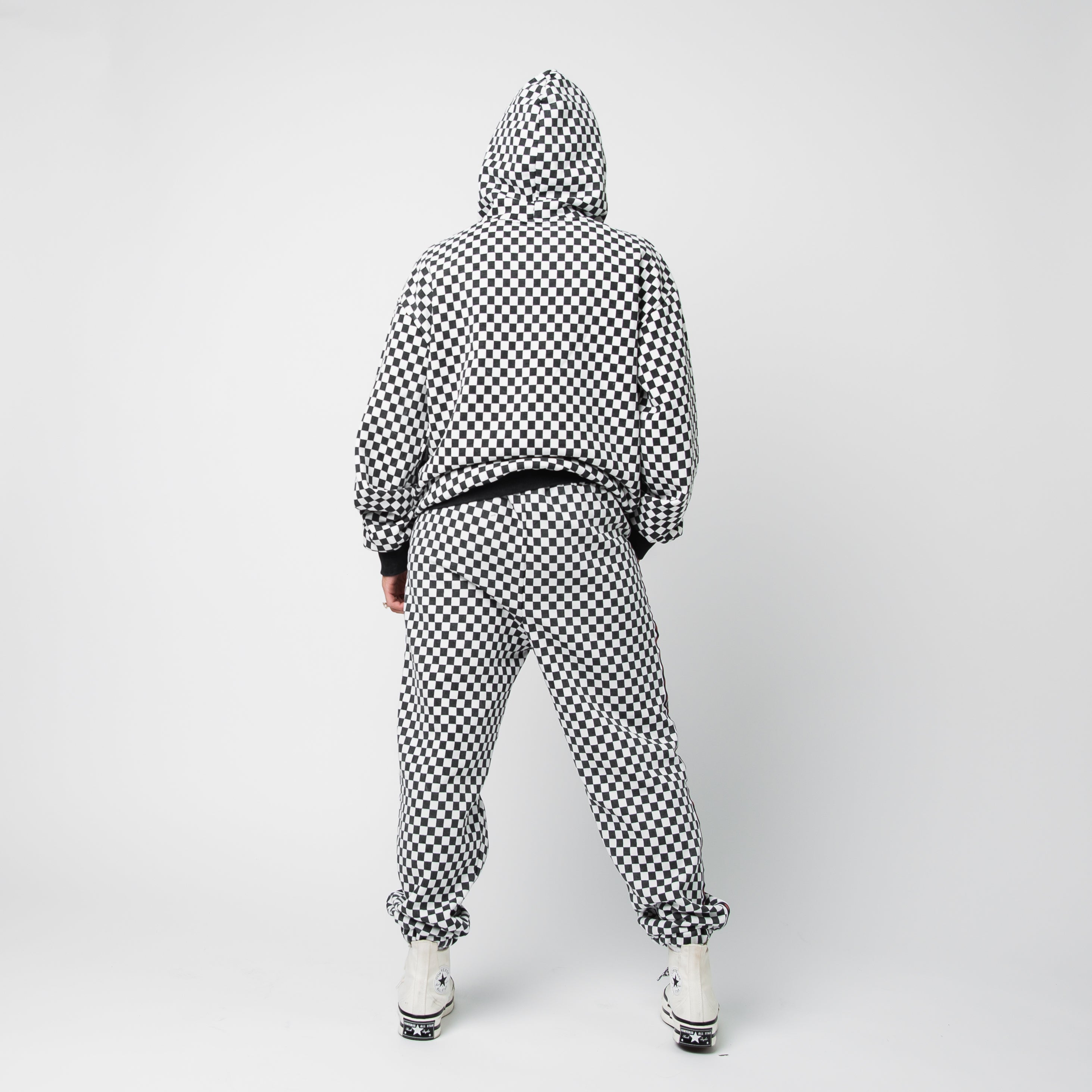 Adult Unisex Hoodie - Black & White Mini Check