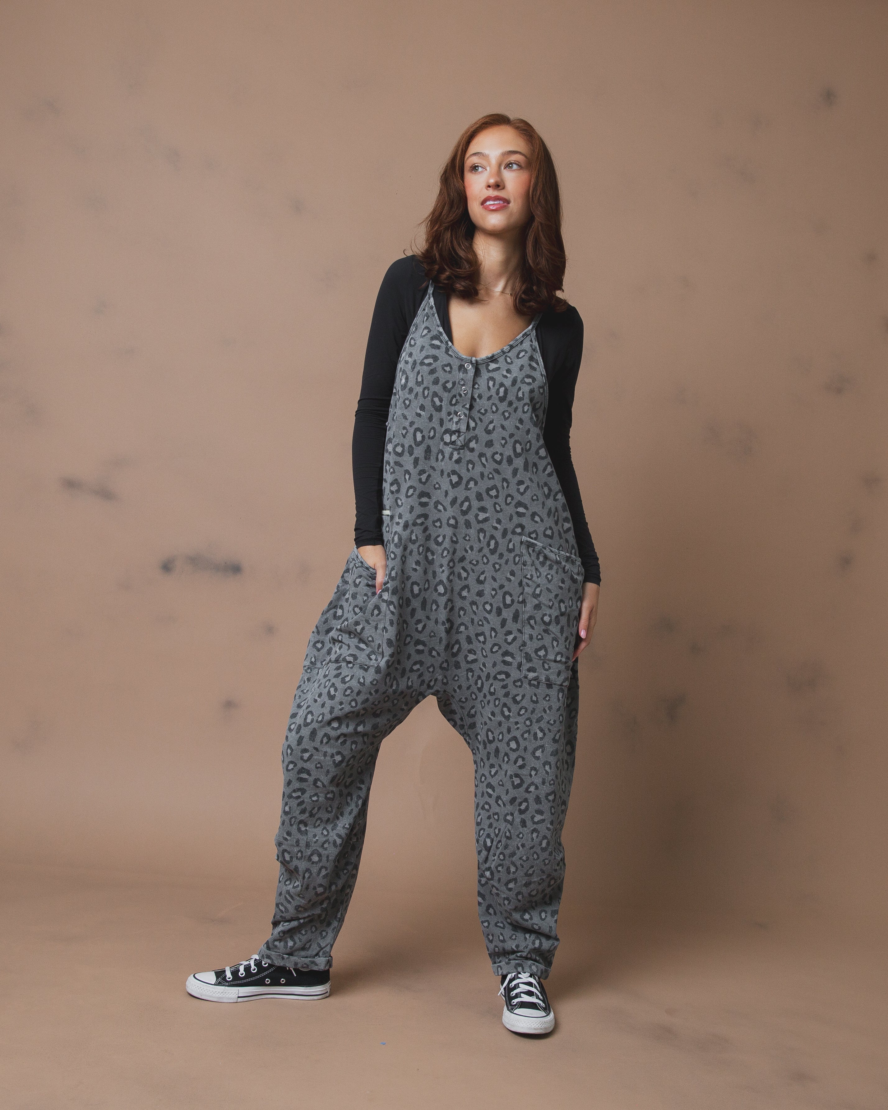 Women's Tank Romper - Charcoal Leopard