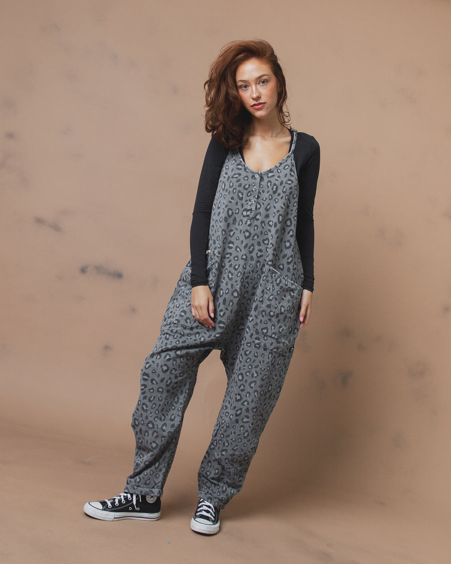 Women's Tank Romper - Charcoal Leopard