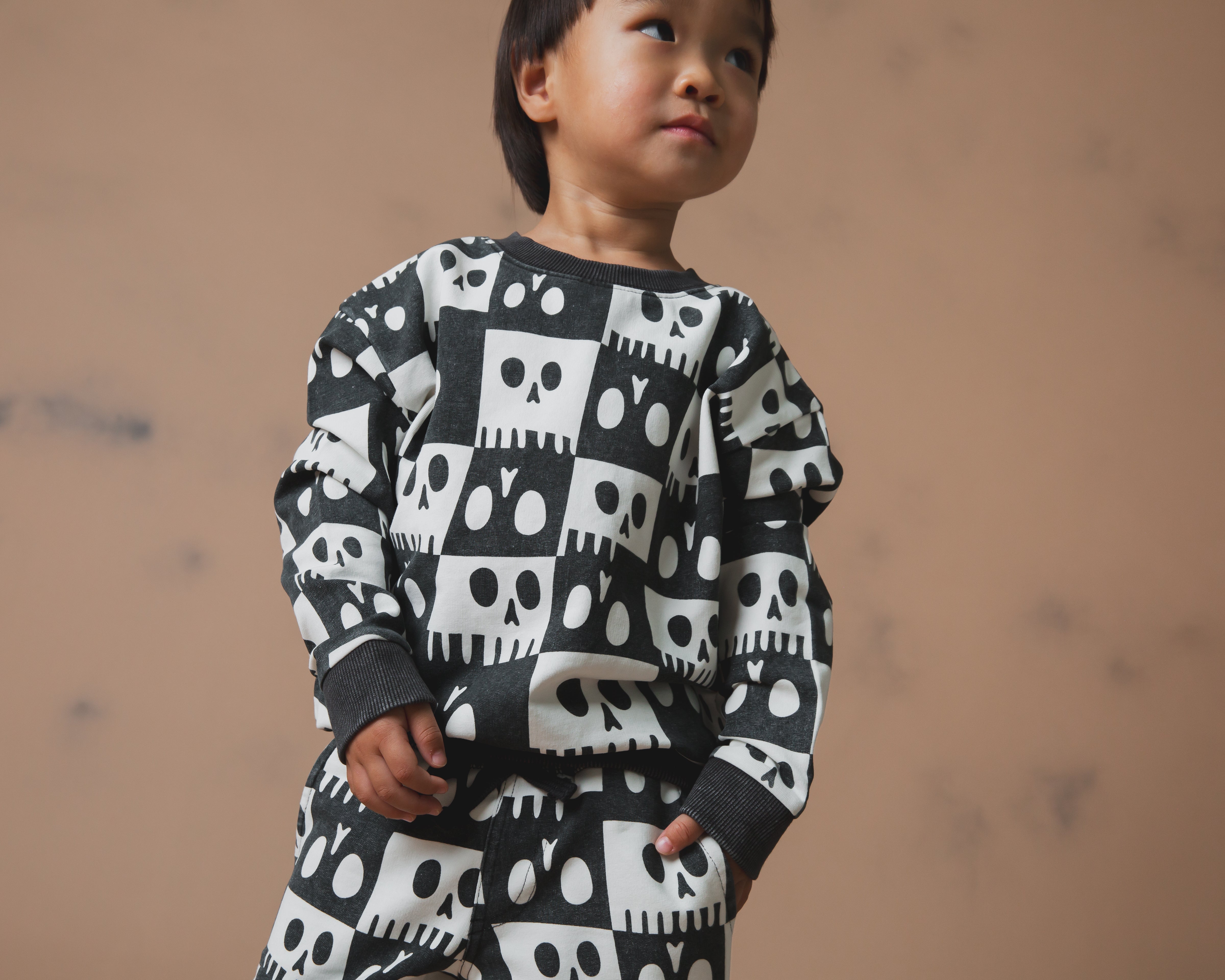Kids Crewneck - Washed Skelly Check