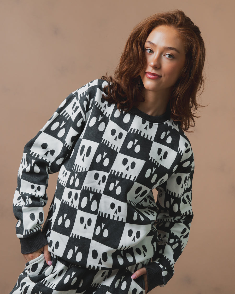 Adult Unisex Crewneck - Washed Skelly Check