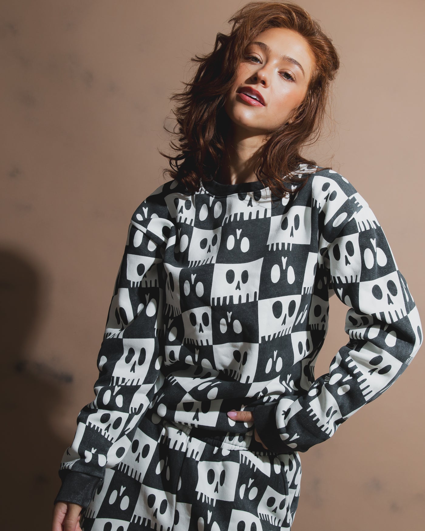 Adult Unisex Crewneck - Washed Skelly Check