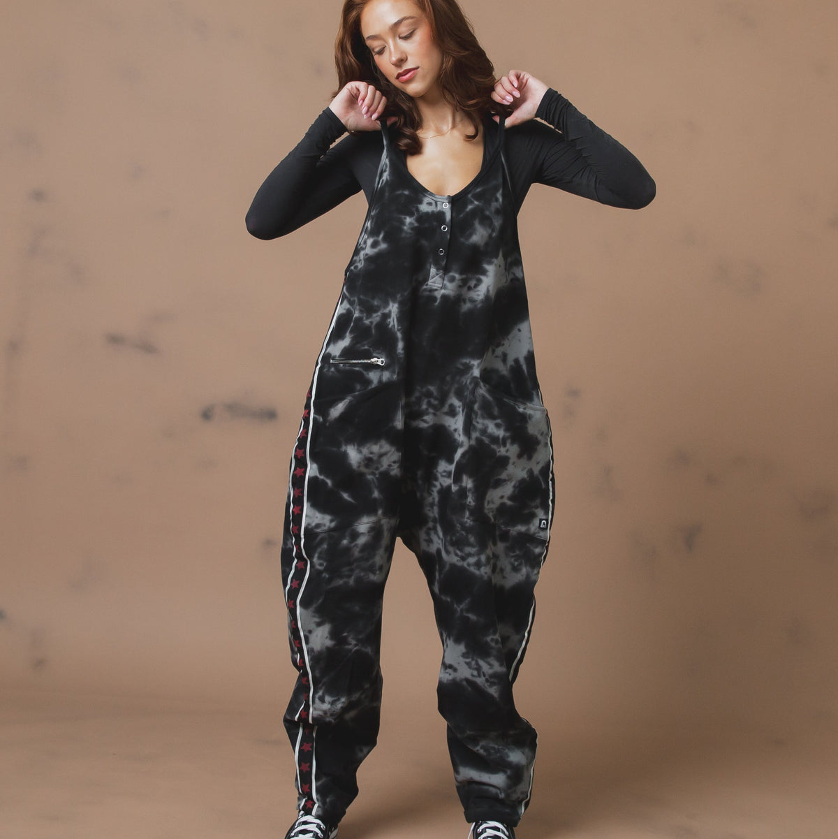 Women's Tank Romper - Black Tie Dye