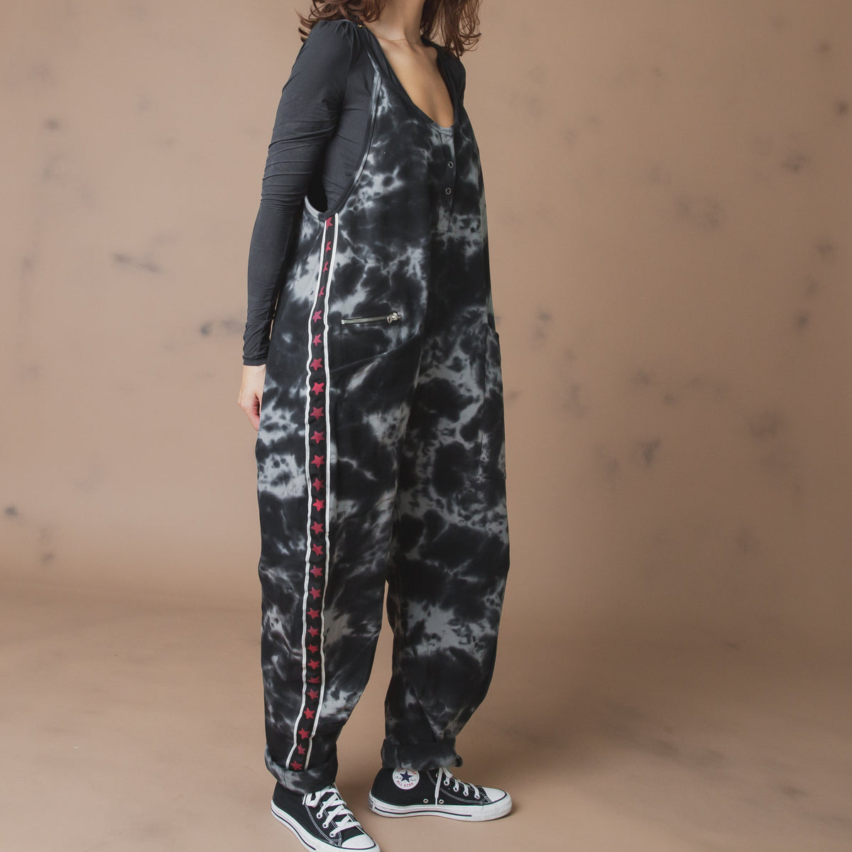 Women's Tank Romper - Black Tie Dye