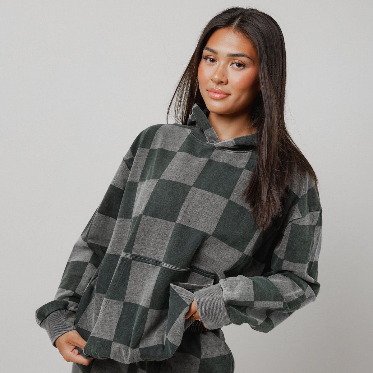 Adult Unisex Hoodie - Black Denim Check