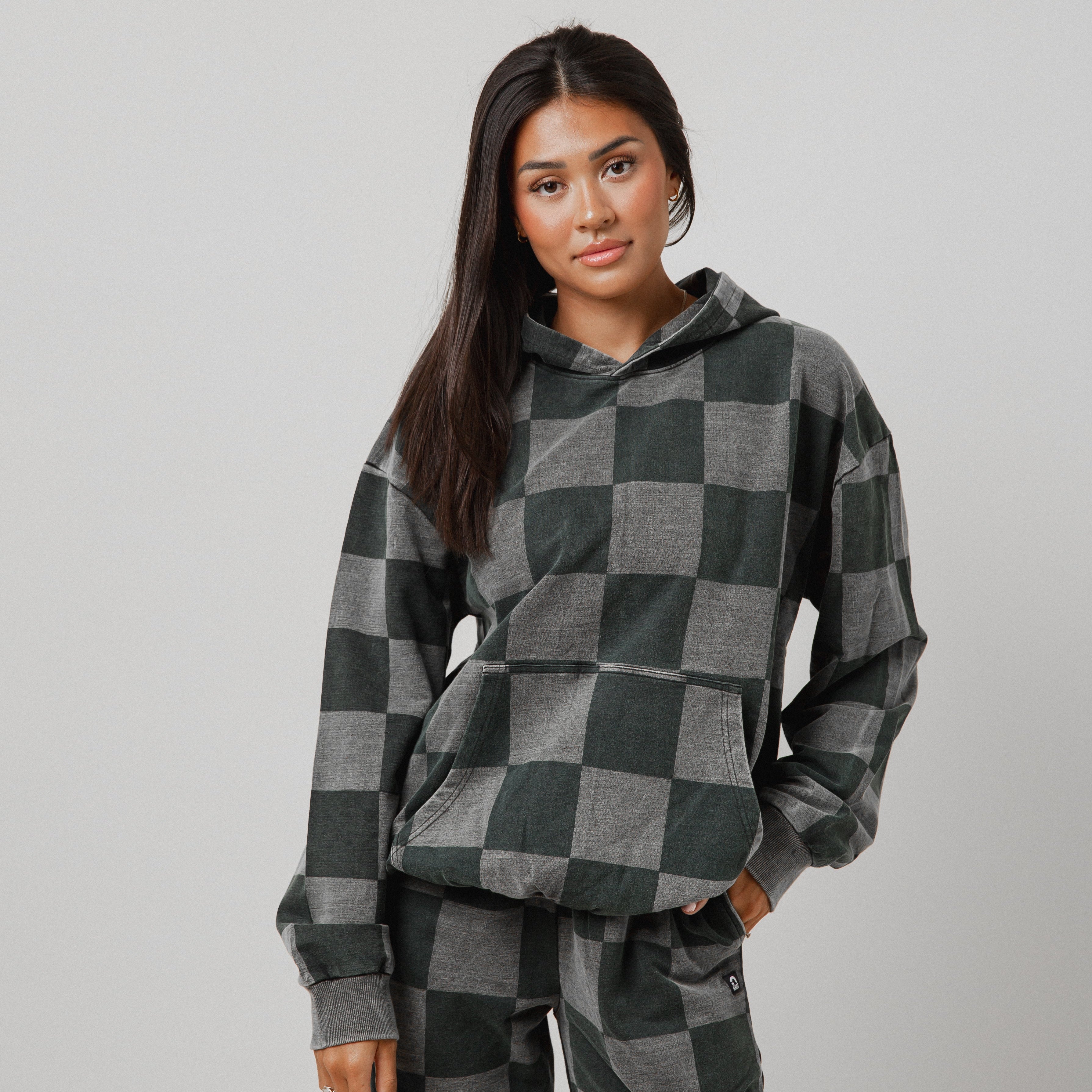 Adult Unisex Hoodie - Black Denim Check