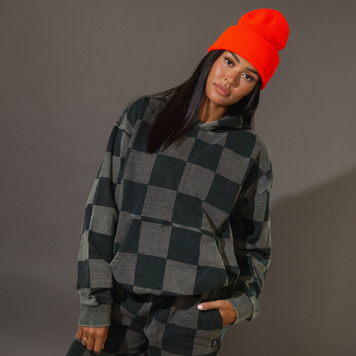 Adult Unisex Hoodie - Black Denim Check