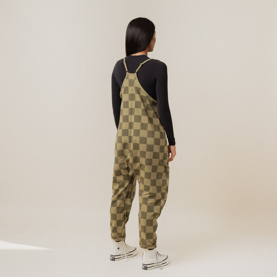 Women's Tank Romper - Olive Mono Check