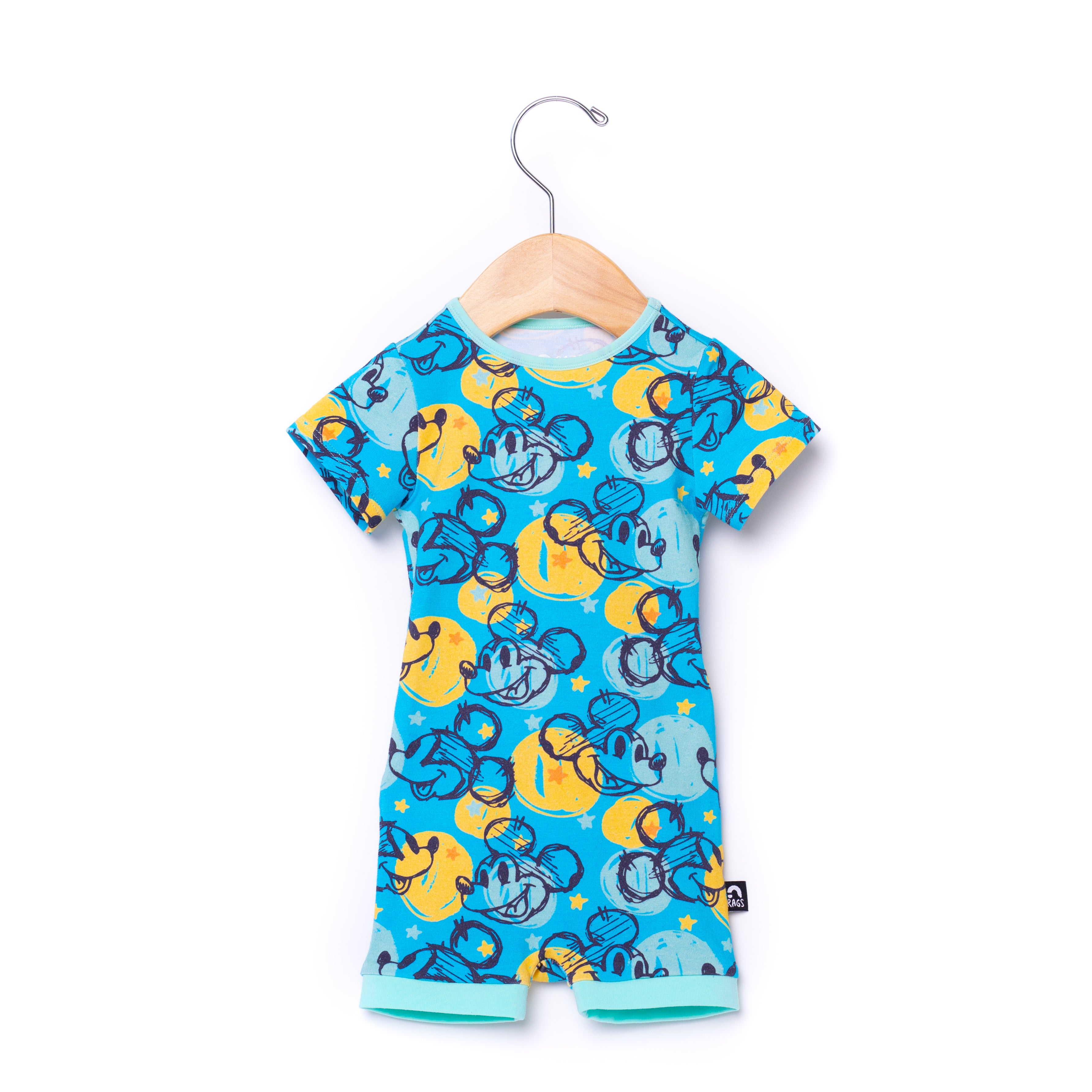 Infant Peekabooty™ Short Sleeve Short Rag Romper - 'Mickey Mouse Polka Dots (FINAL SALE)' - Blue - Disney Collection from RAGS -
