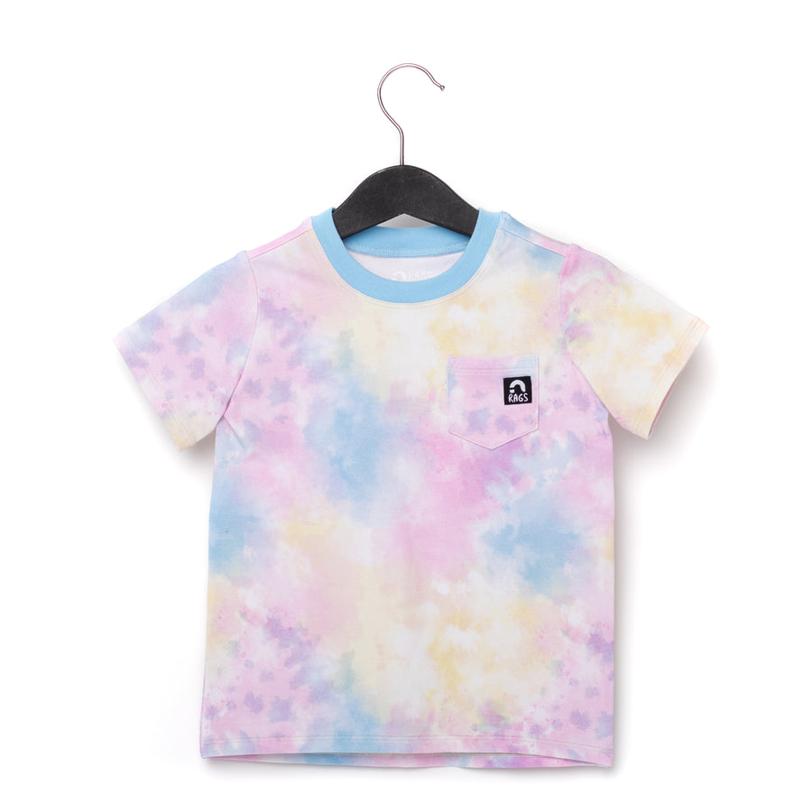 Short Sleeve Chest Pocket Rounded Kids Tee - 'Pastel Tie Dye (FINAL SALE)'-
