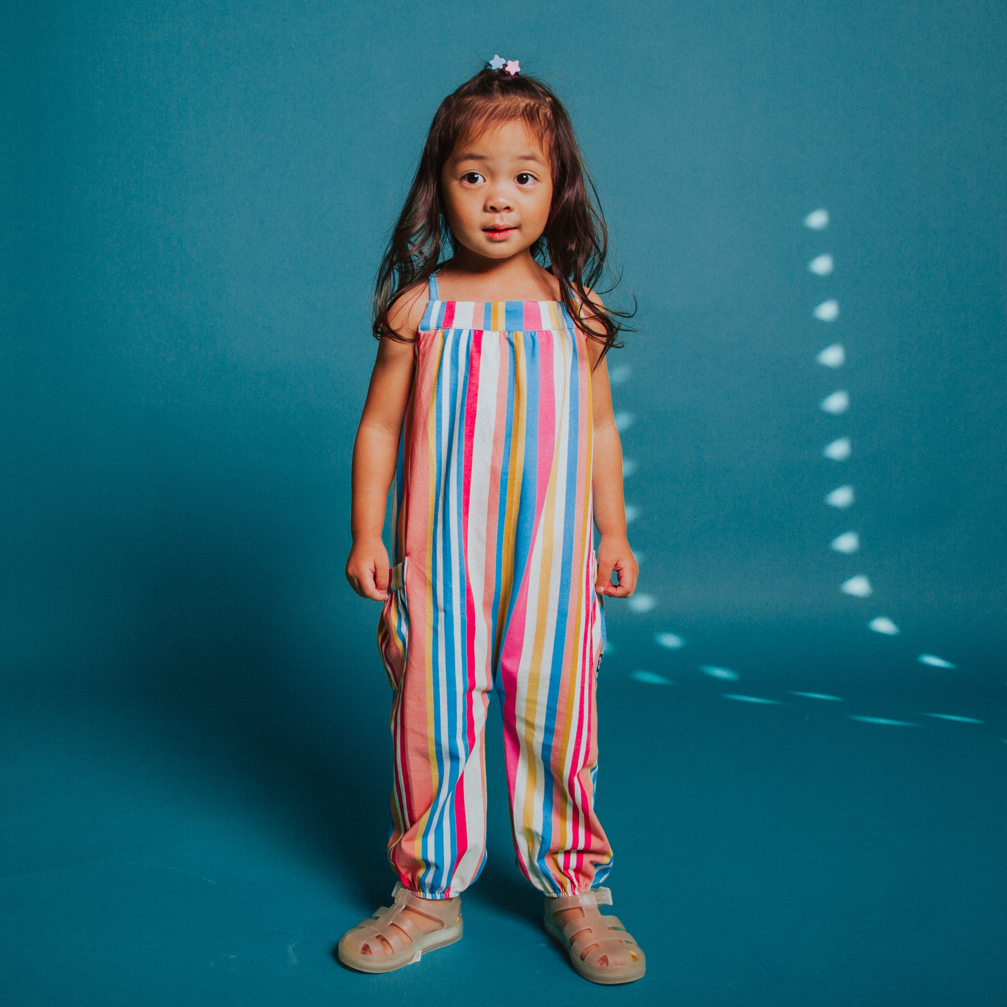 Gathered Strappy Tank Rag Romper With Side Pockets - 'Multicolor Stripe'