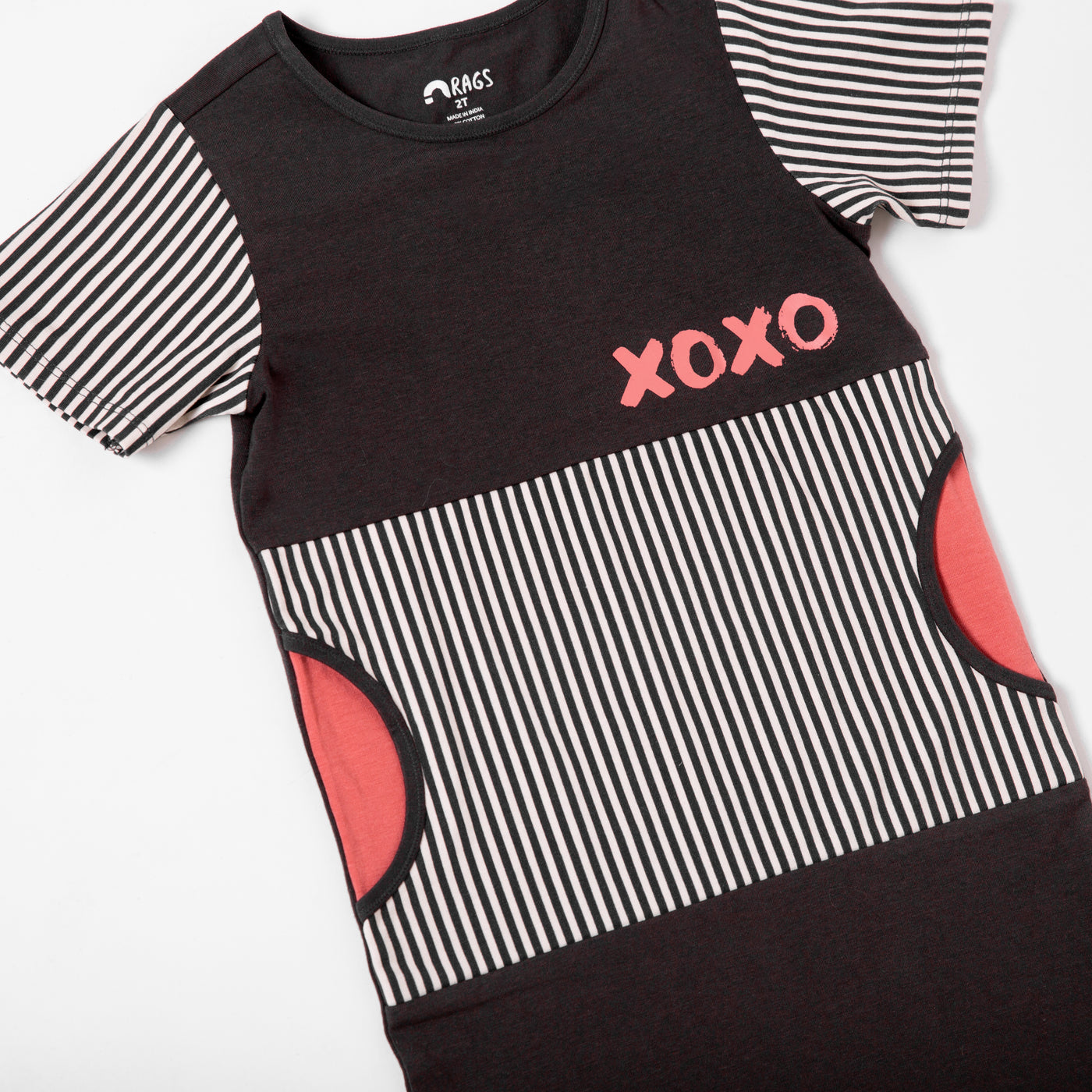 Short Sleeve Peek Pocket Rag Romper - 'XOXO' - RAGS Valentines Collection -