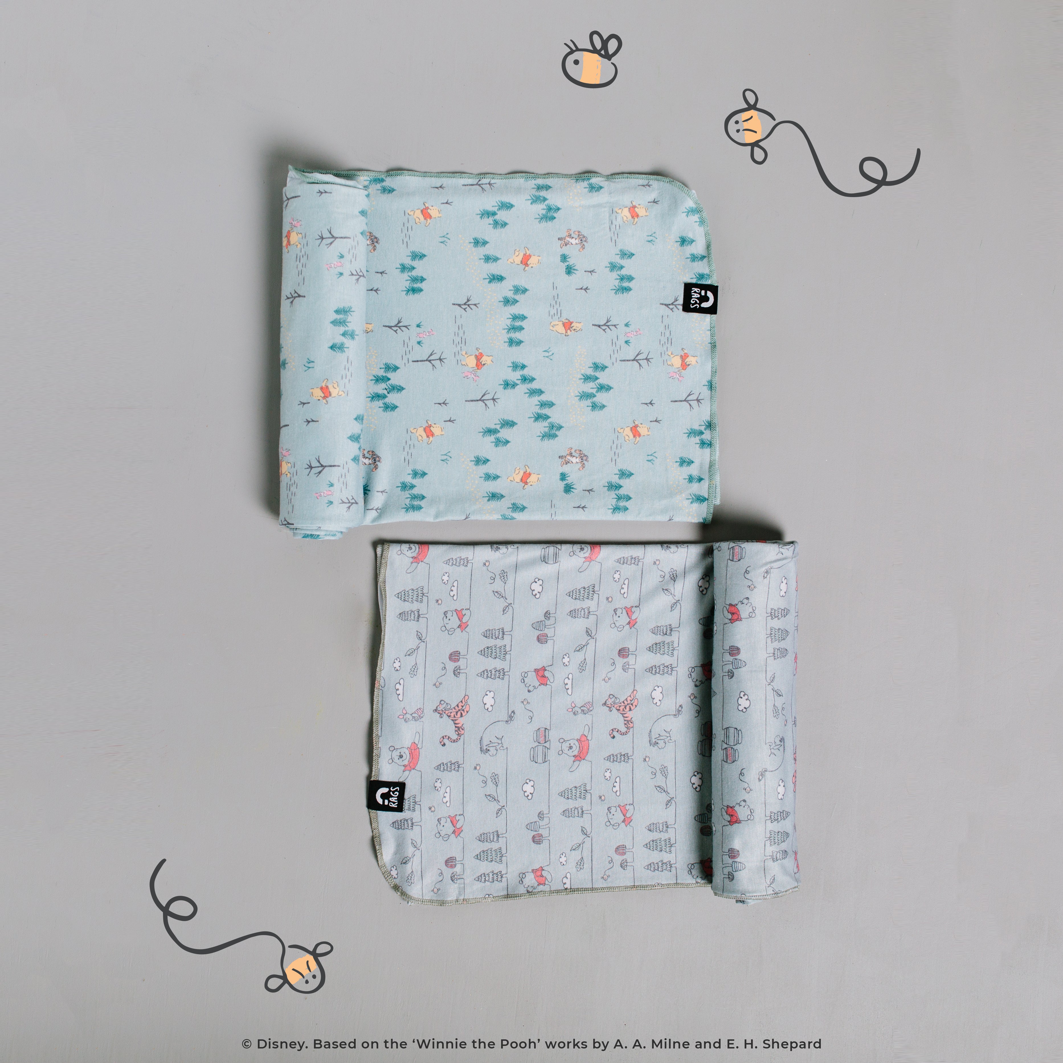 Baby Swaddle - 'Winnie the Pooh Stripe (FINAL SALE)' - Disney Collection from RAGS