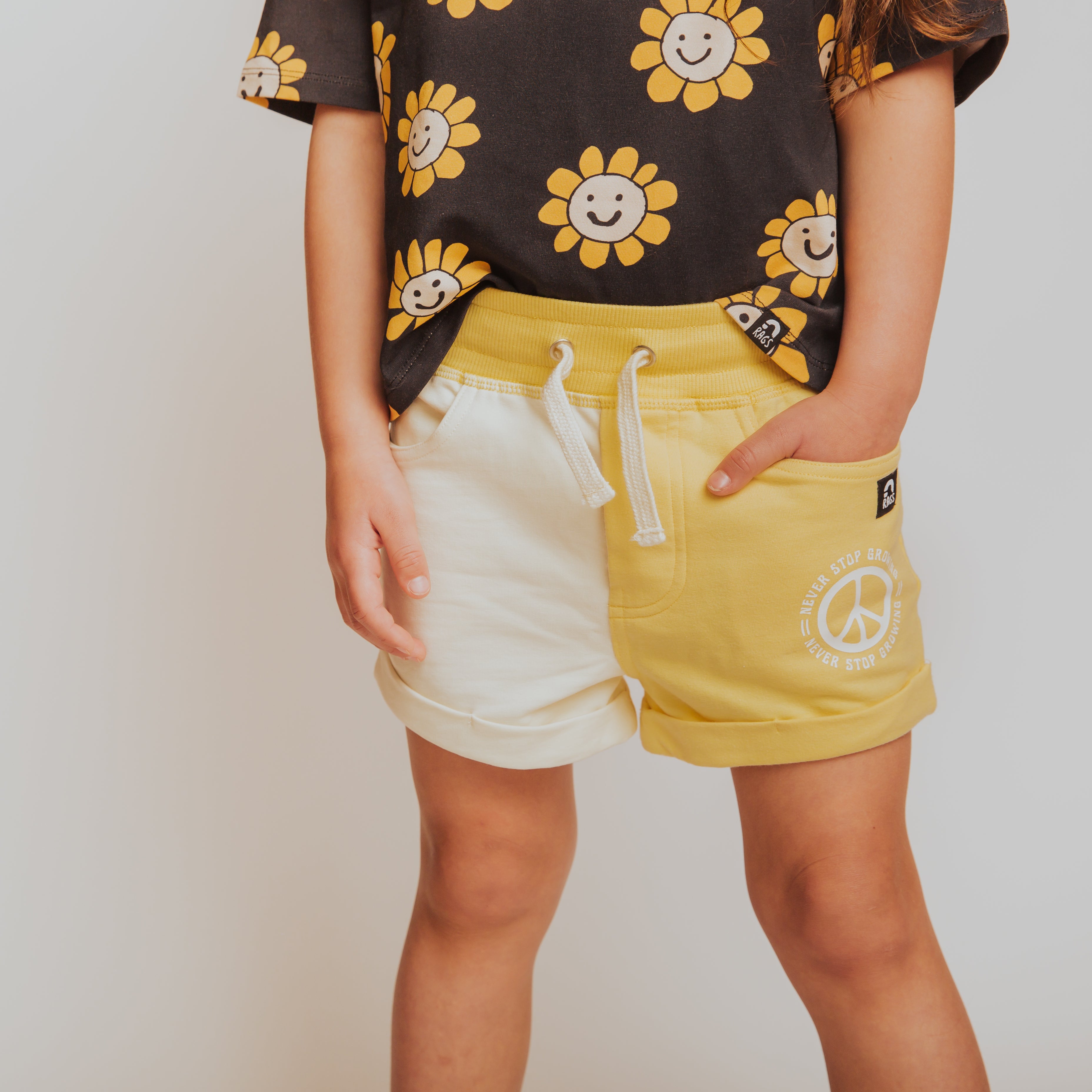 Girl Shorts with Rolled Hem - 'Peace Sign'