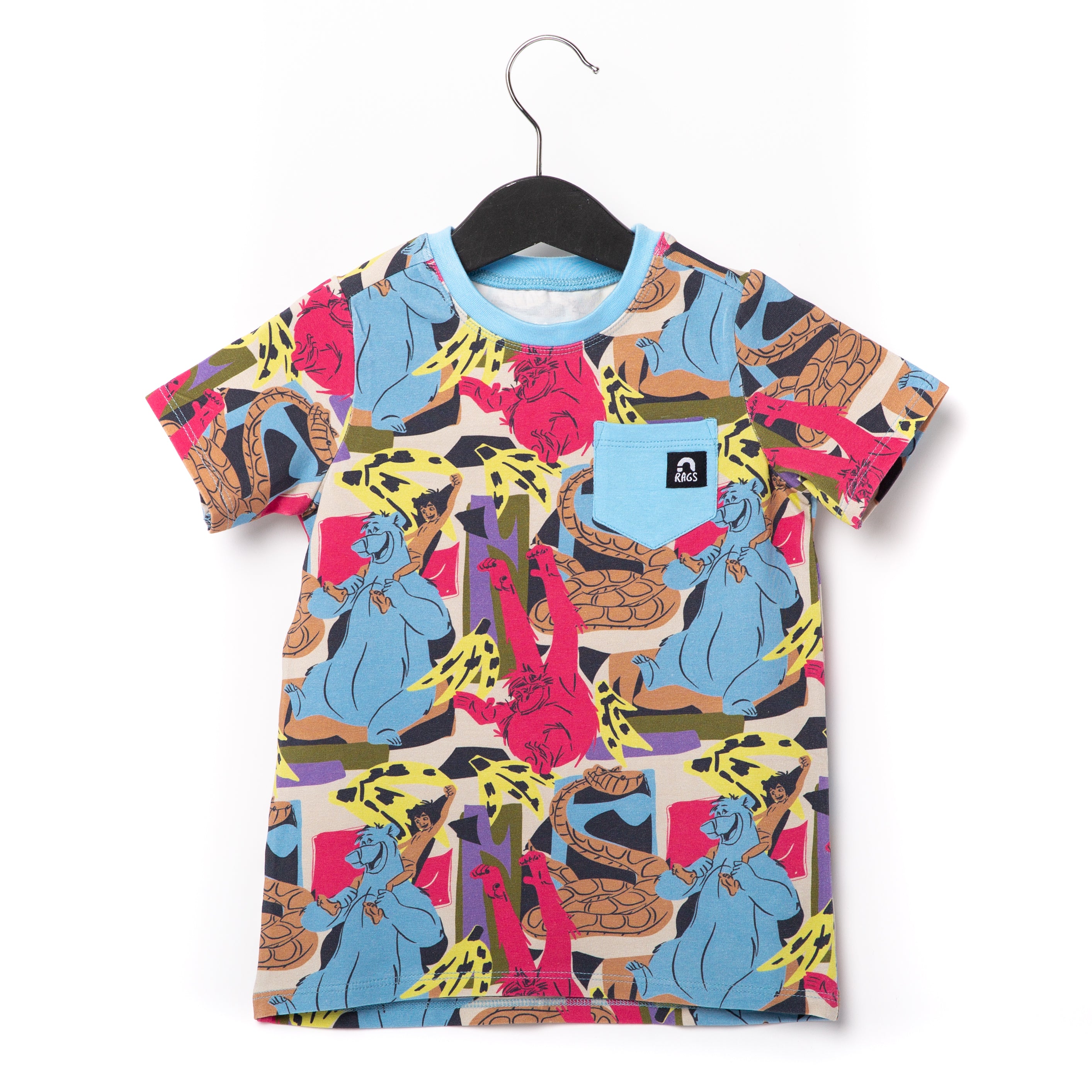Short Sleeve Drop Back Chest Pocket Tee - 'Mowgli & Baloo (FINAL SALE)' - Jungle Book Disney Collection from RAGS -