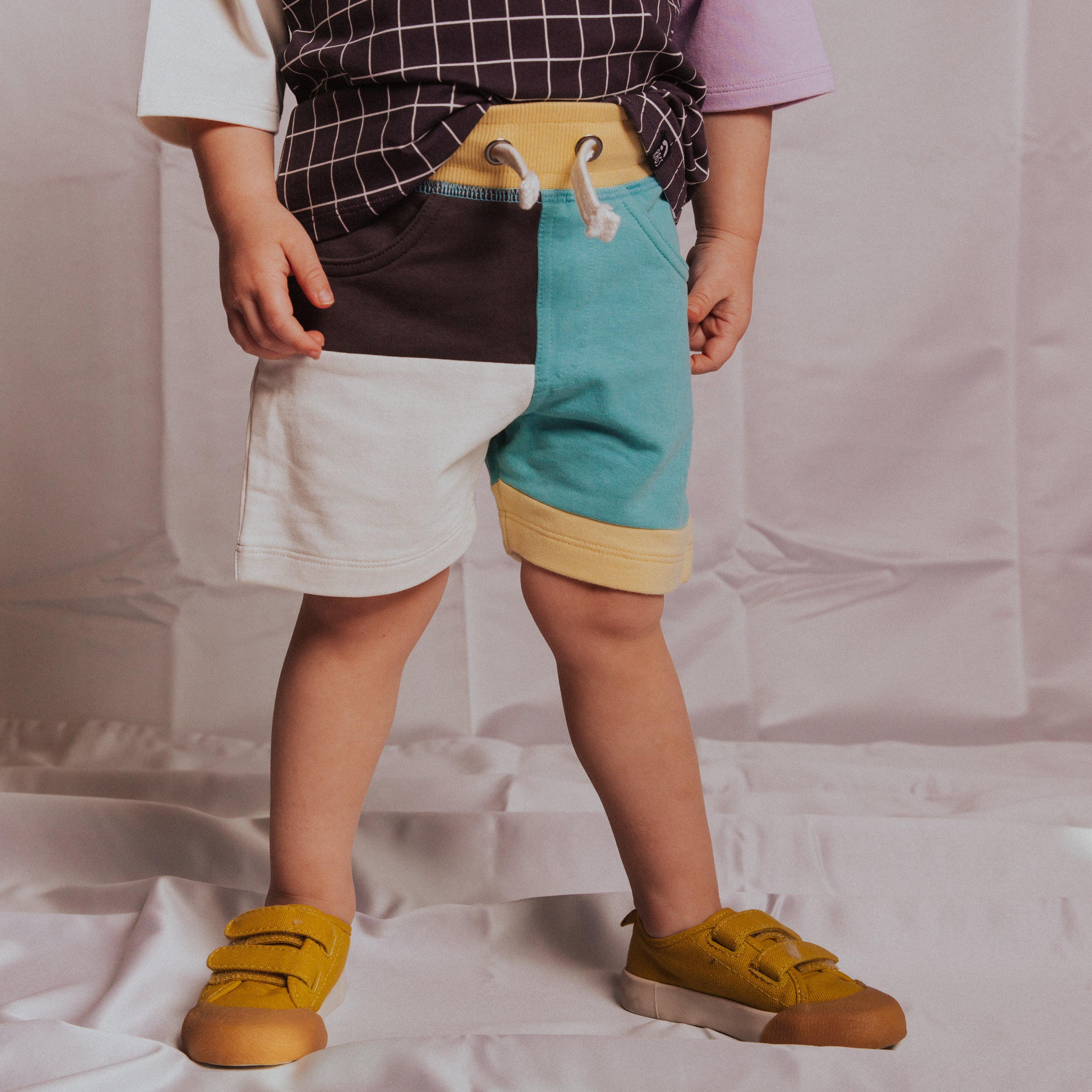 Kids Shorts - 'Turquoise Color Block (FINAL SALE)'